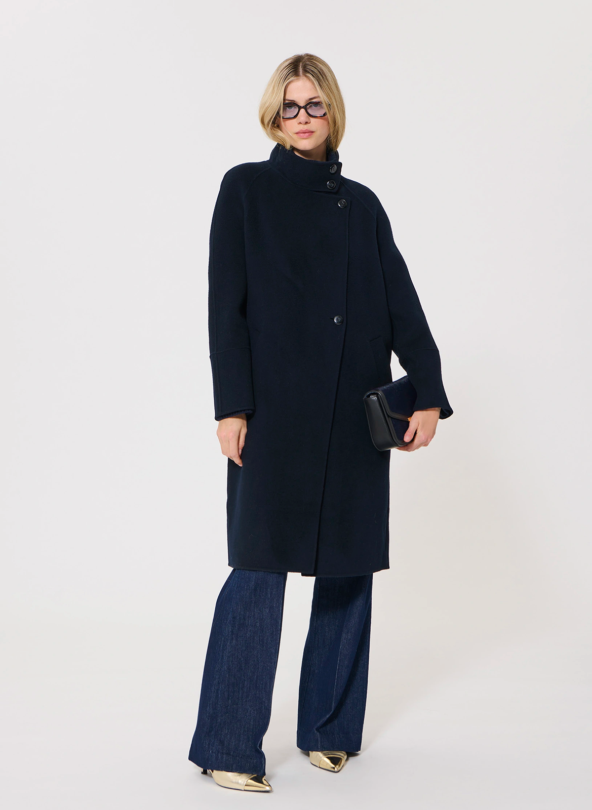 Halblanger Mantel aus Wollmix mit Stehkragen TARA JARMON Blau