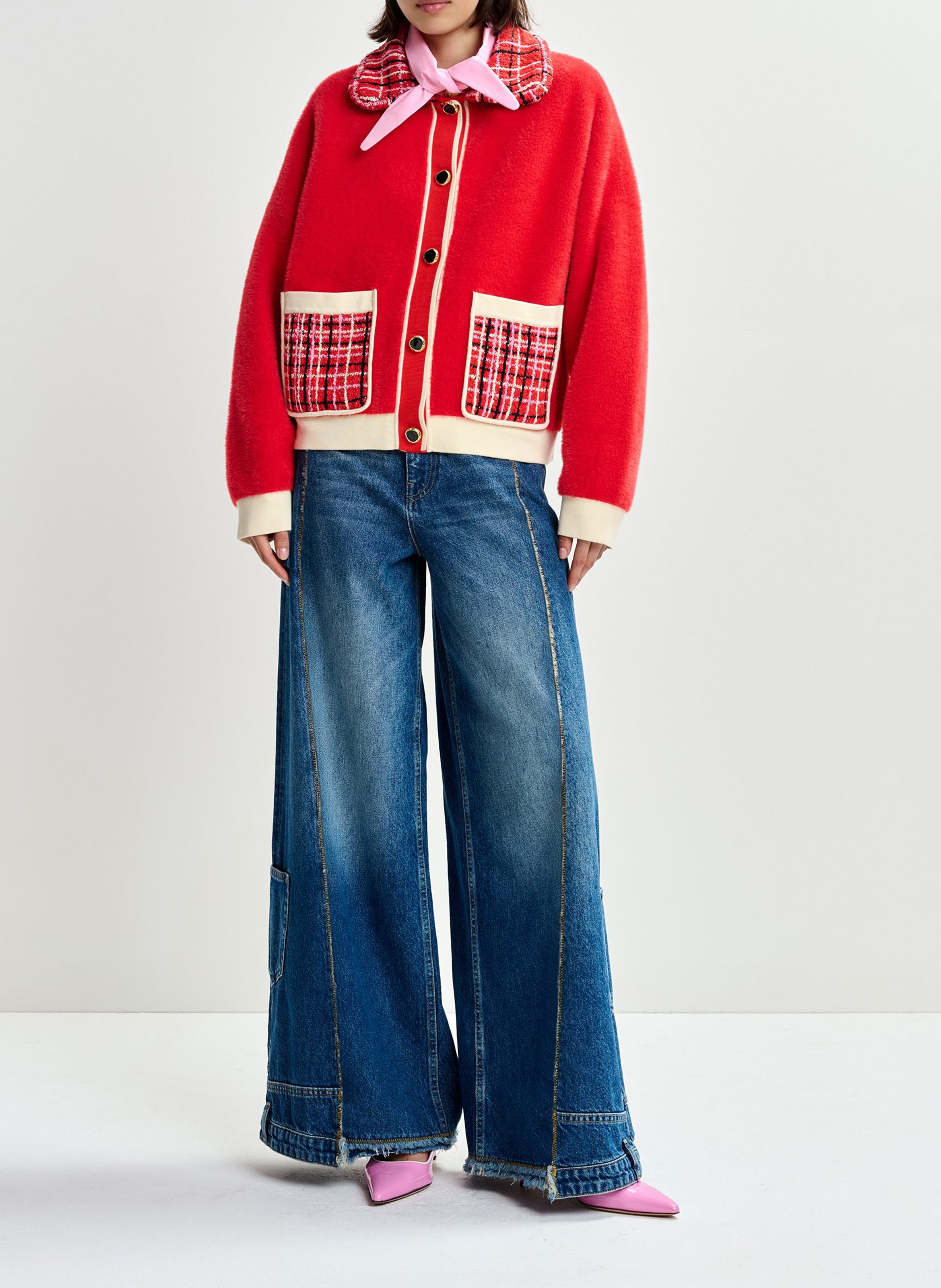 Mantel im Oversize-Stil mit Tweed-Detail ESSENTIEL ANTWERP Rot