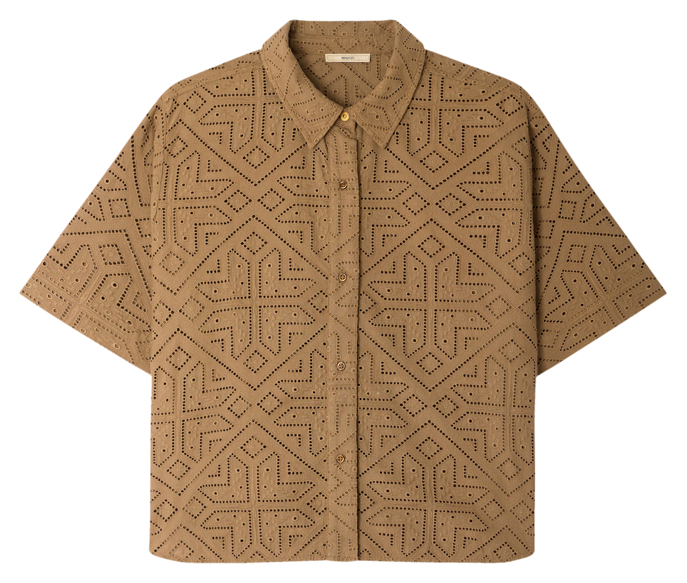 Weites besticktes Baumwollhemd SESSUN Khaki