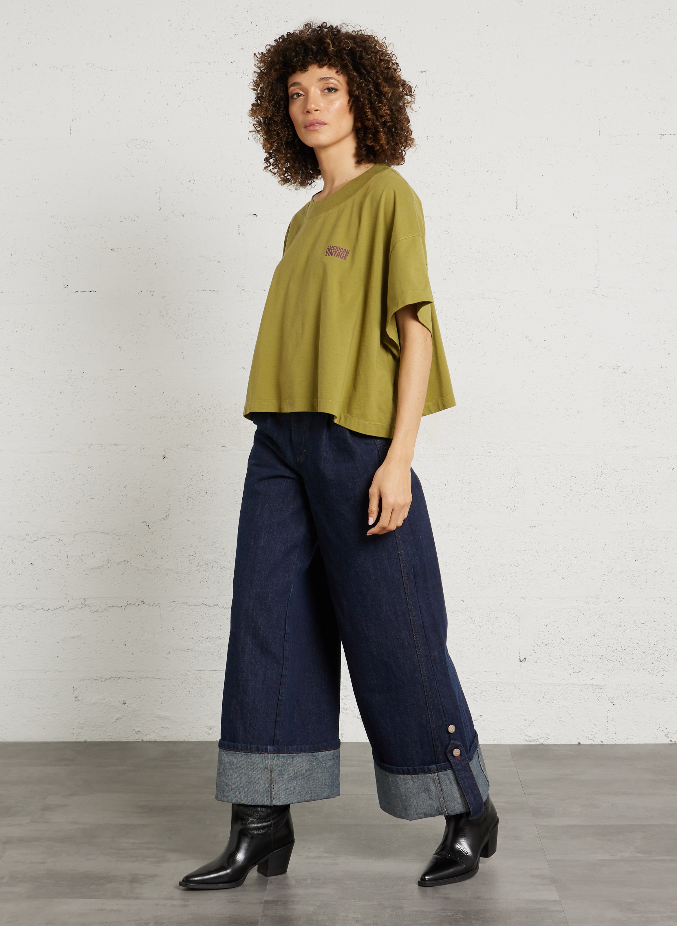 Tee-shirt oversize col rond en coton AMERICAN VINTAGE Vert