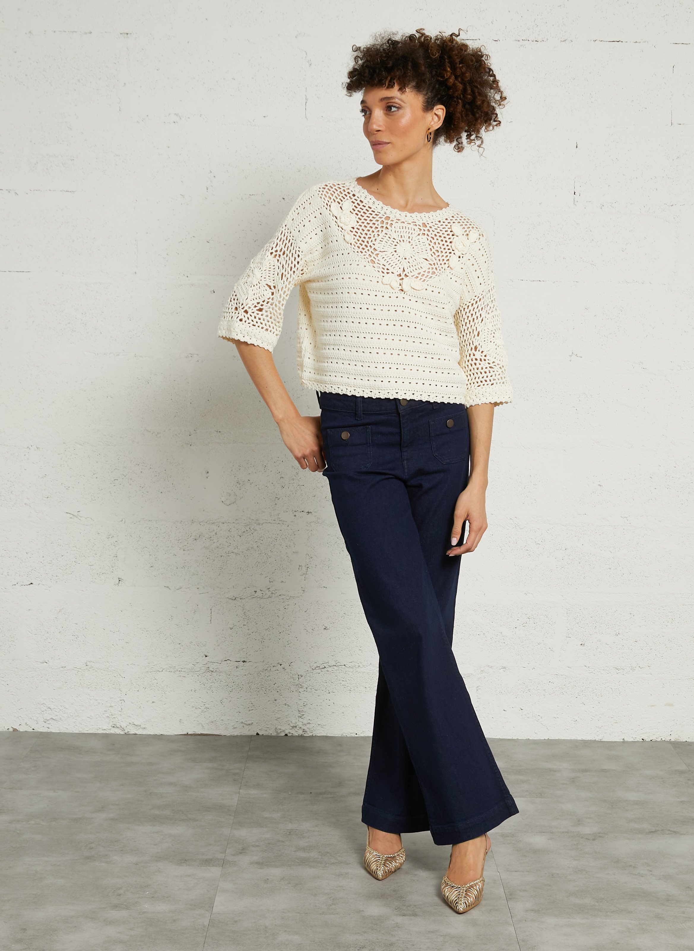 Pull droit col rond en coton LOUISE MISHA Blanc