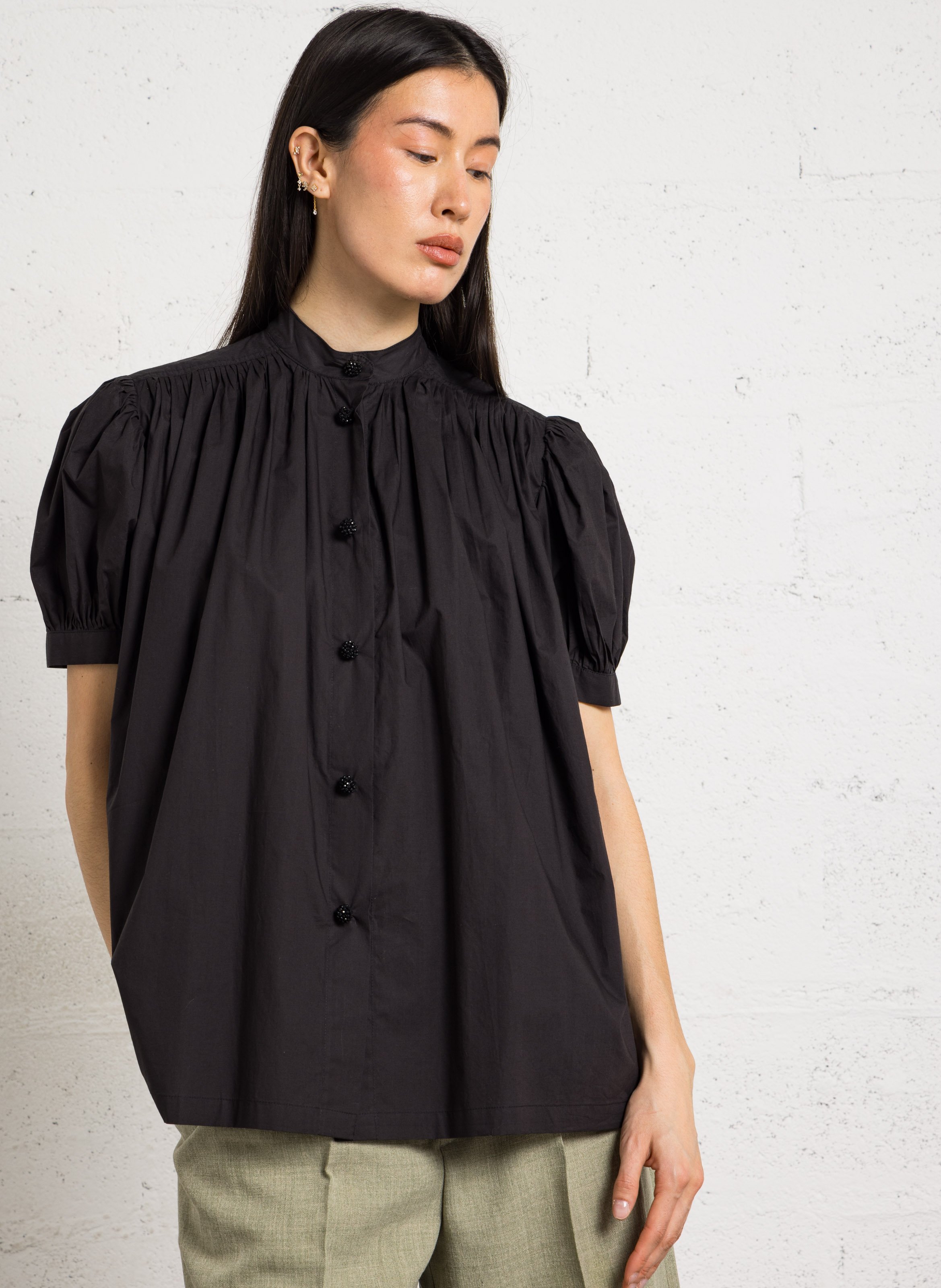 Oversized round neck cotton shirt LAURENCE BRAS Black