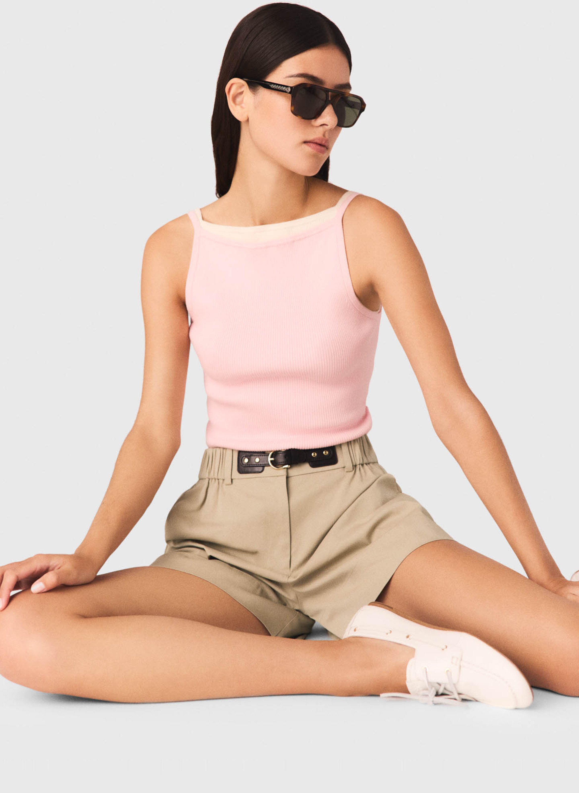 Ribbed cotton blend fitted top MAJE Pink