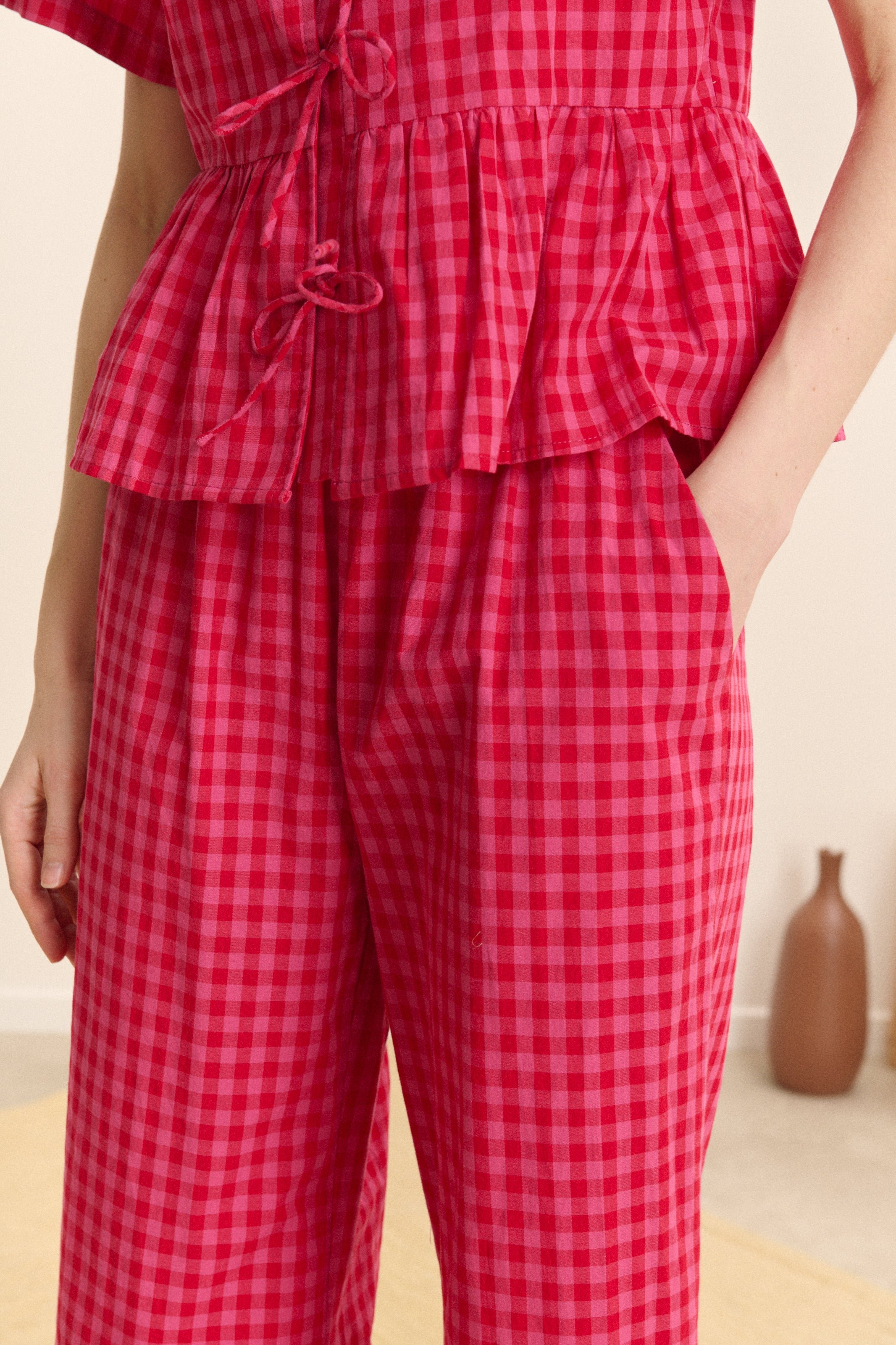 Elasticated checkered pants GARANCE PARIS Pink