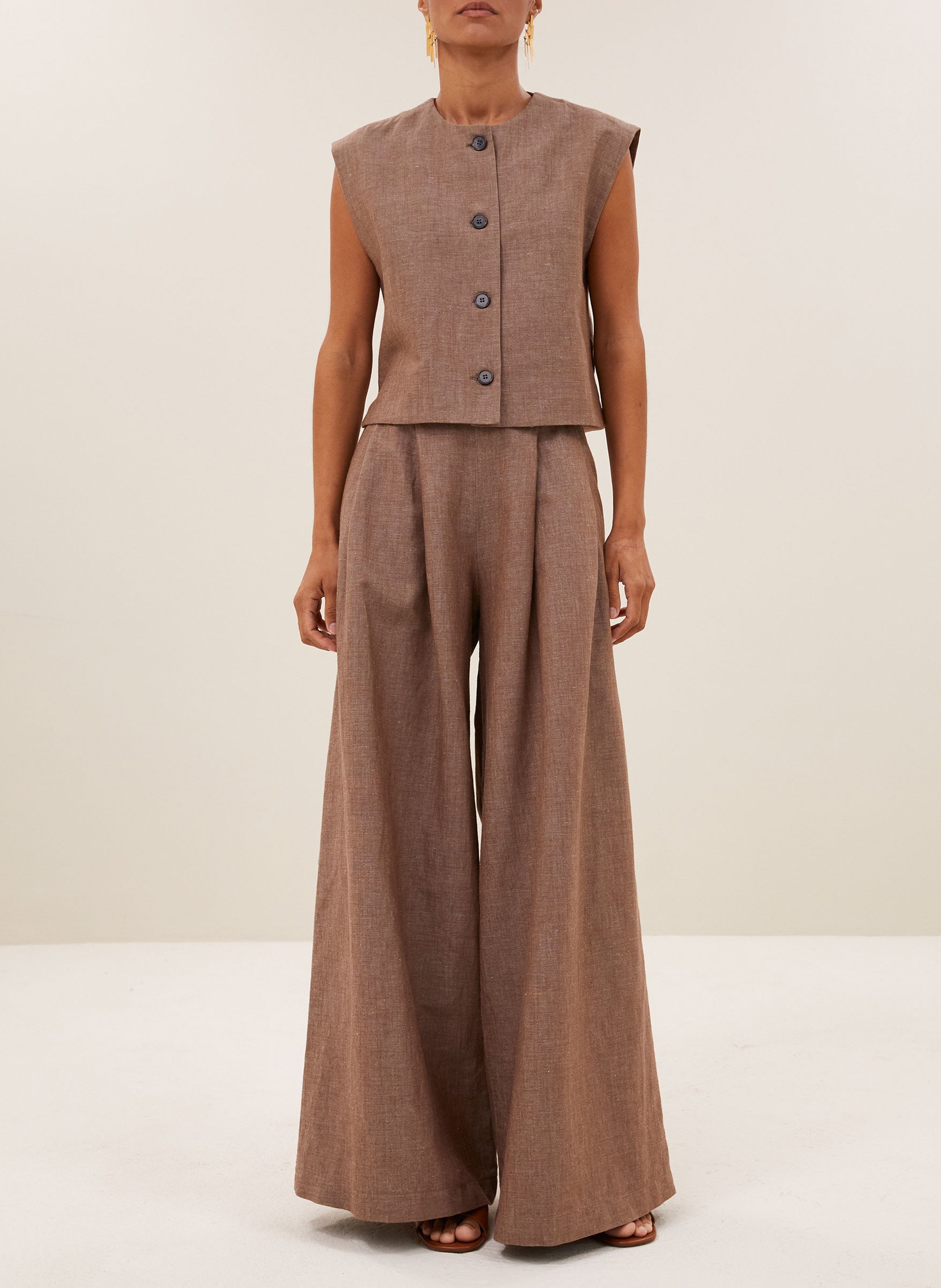 Blouse met ronde hals - katoenblend BY BAR Bruin