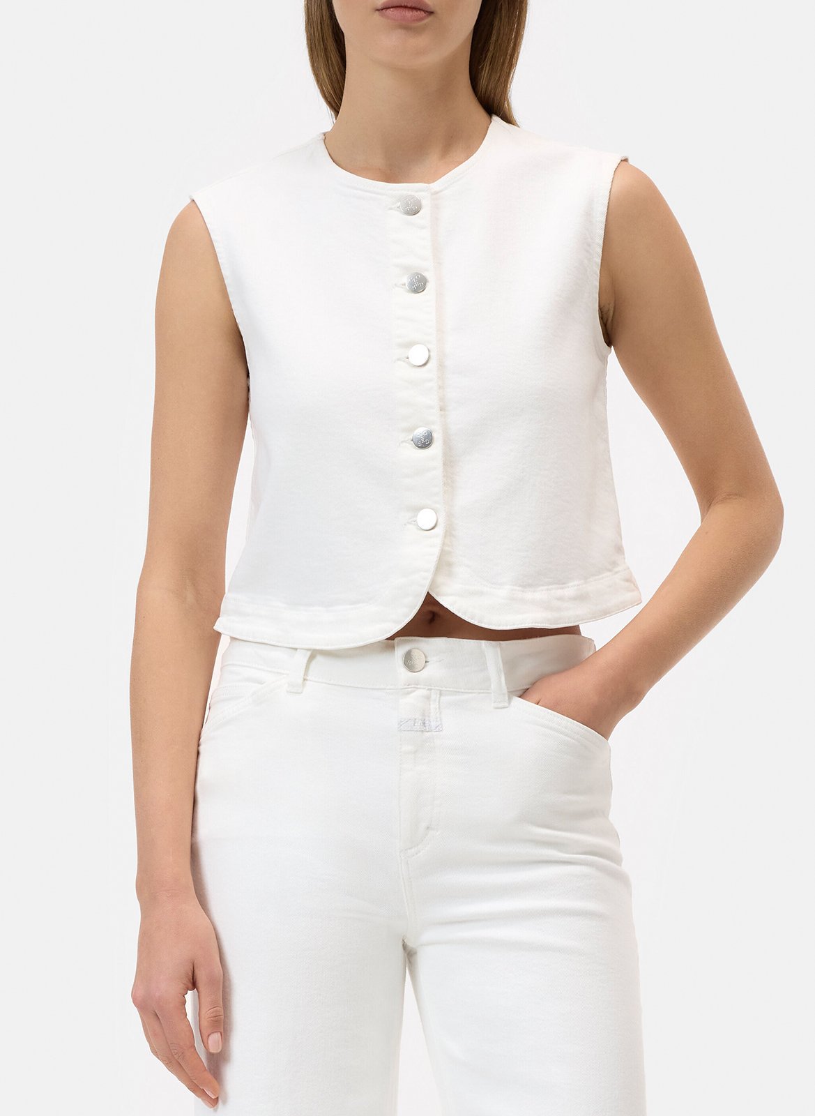 Round-neck straight cotton blend cardigan CLOSED White