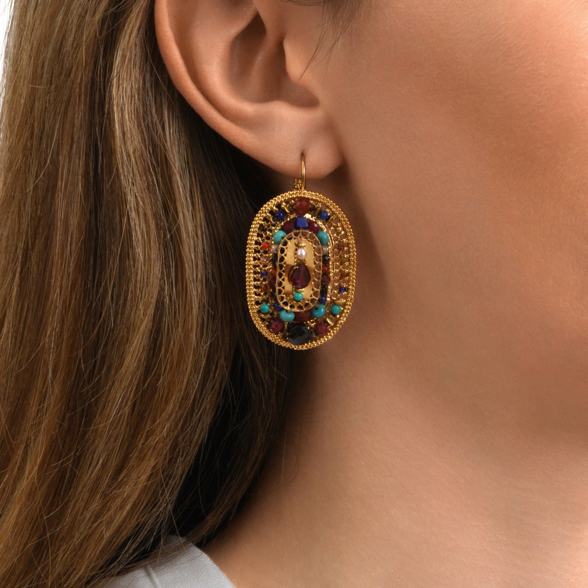 Oval gold-plated earrings SATELLITE PARIS Multicolored