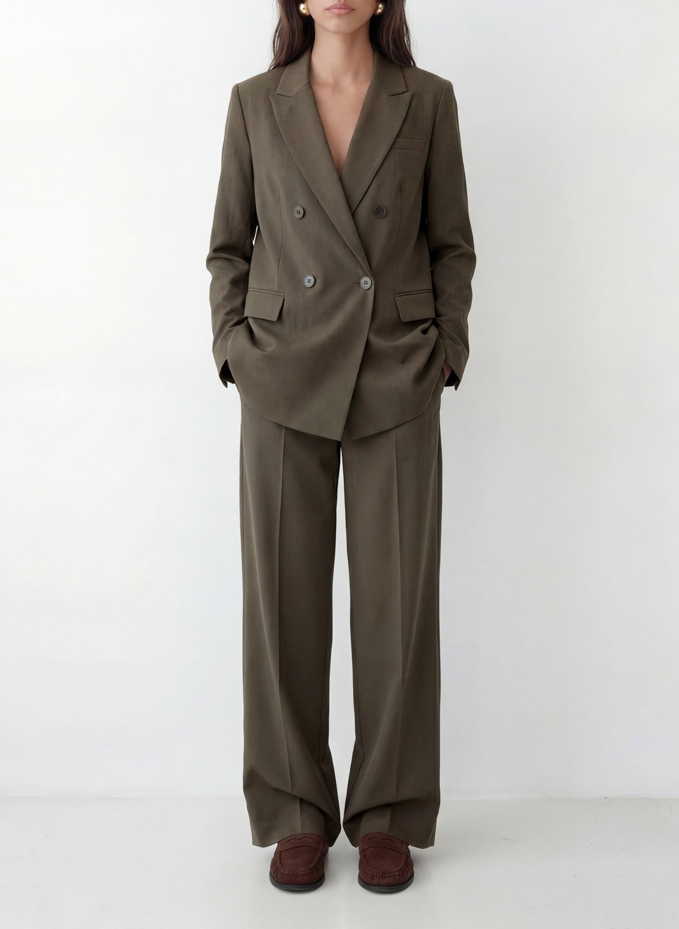 Rechte broek met plooien in effen kleur KOOKAI Kaki