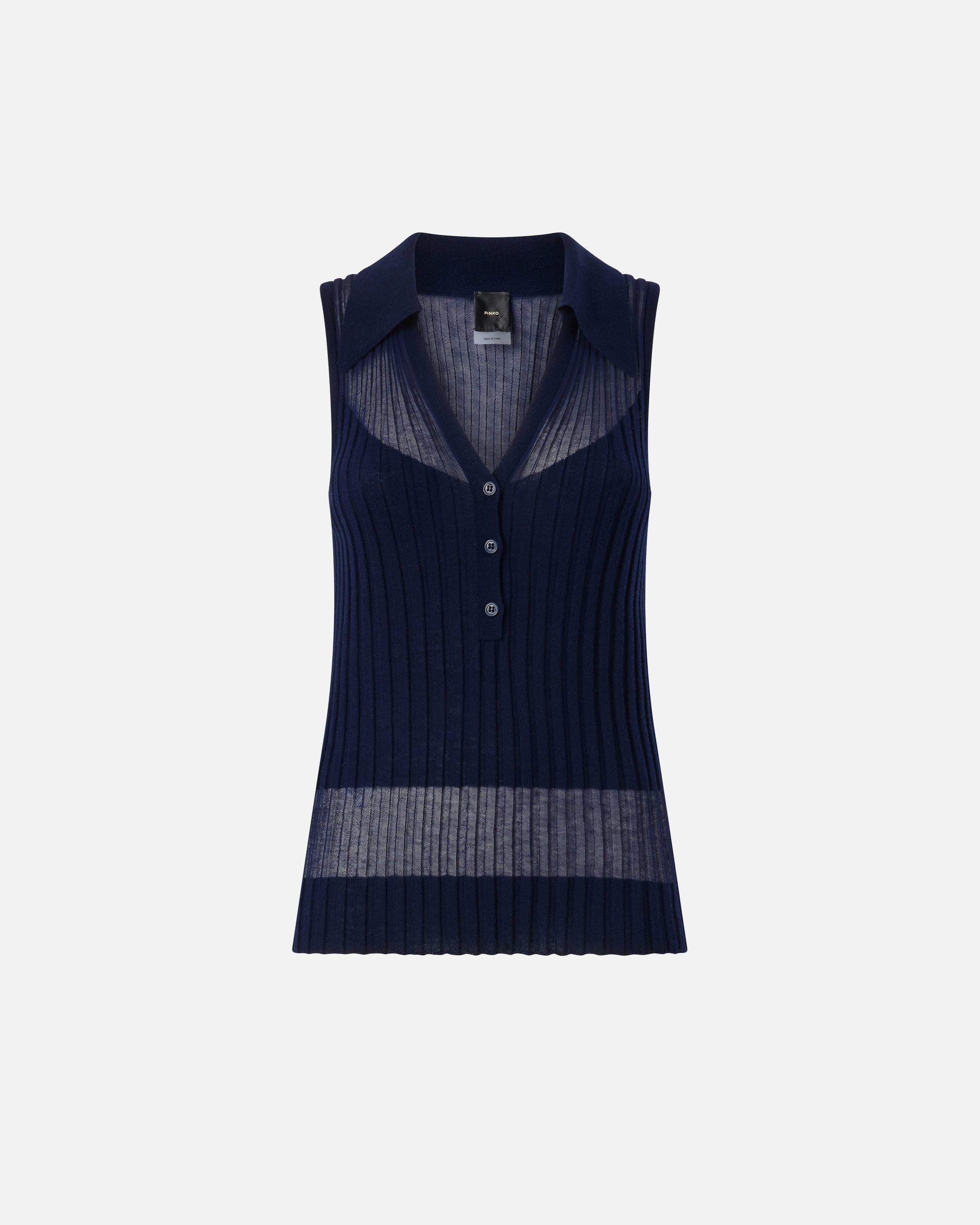 Débardeur style polo en maille côtelée PINKO Bleu