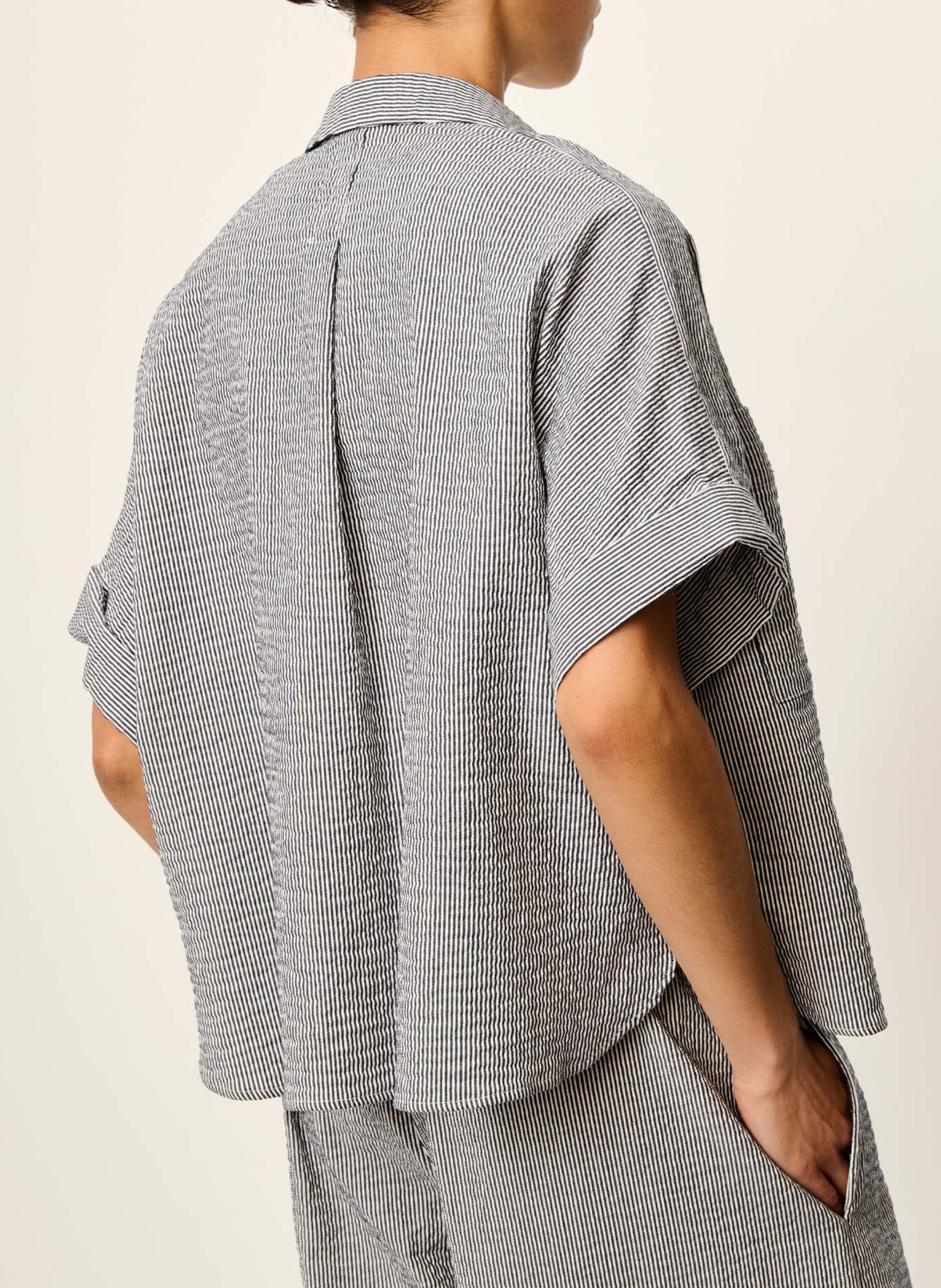 Weit geschnittene gestreifte Baumwollbluse mit klassischem Kragen SESSUN Blau