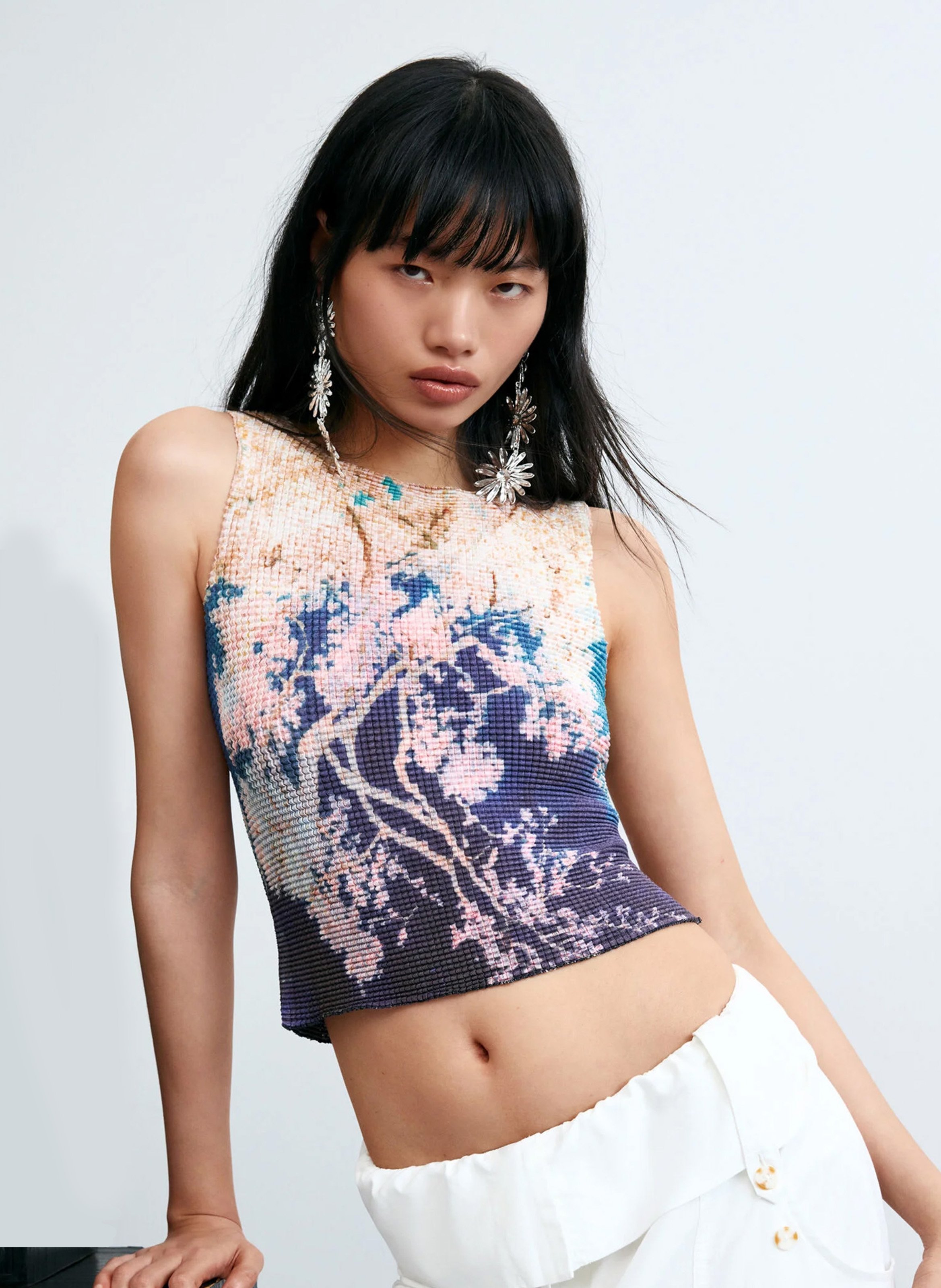 Top col rond imprimé DESIGUAL Bleu