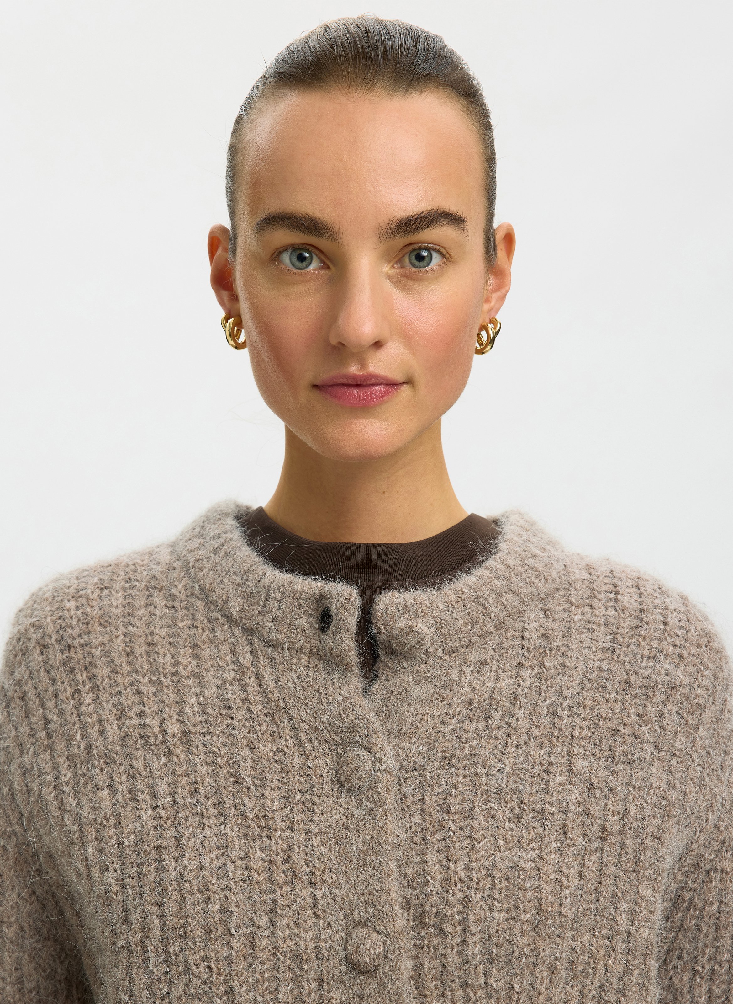 Gilet droit col rond en laine mélangée SELECTED Gris