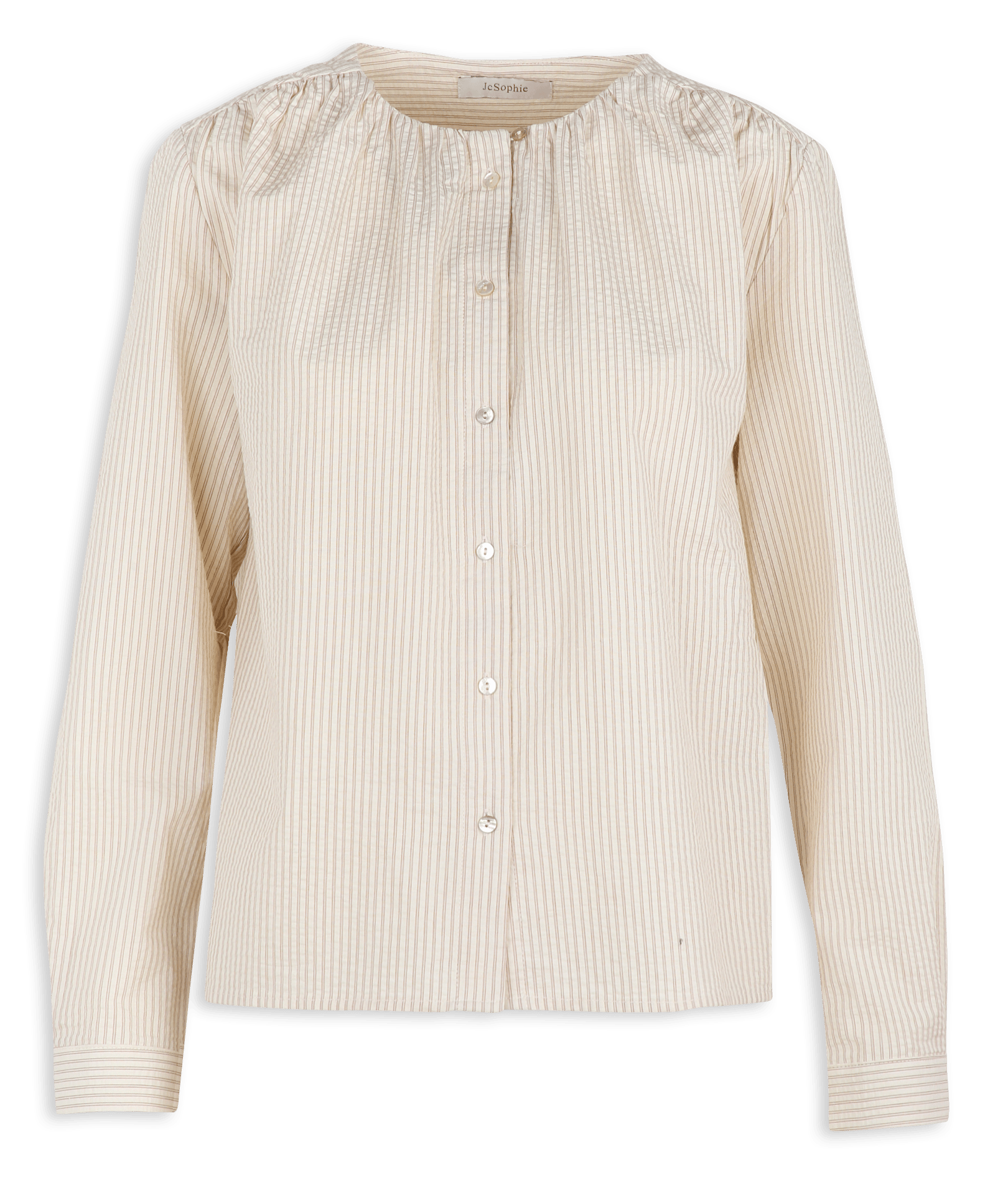 Blouse à col rond rayée en coton JC SOPHIE Marron