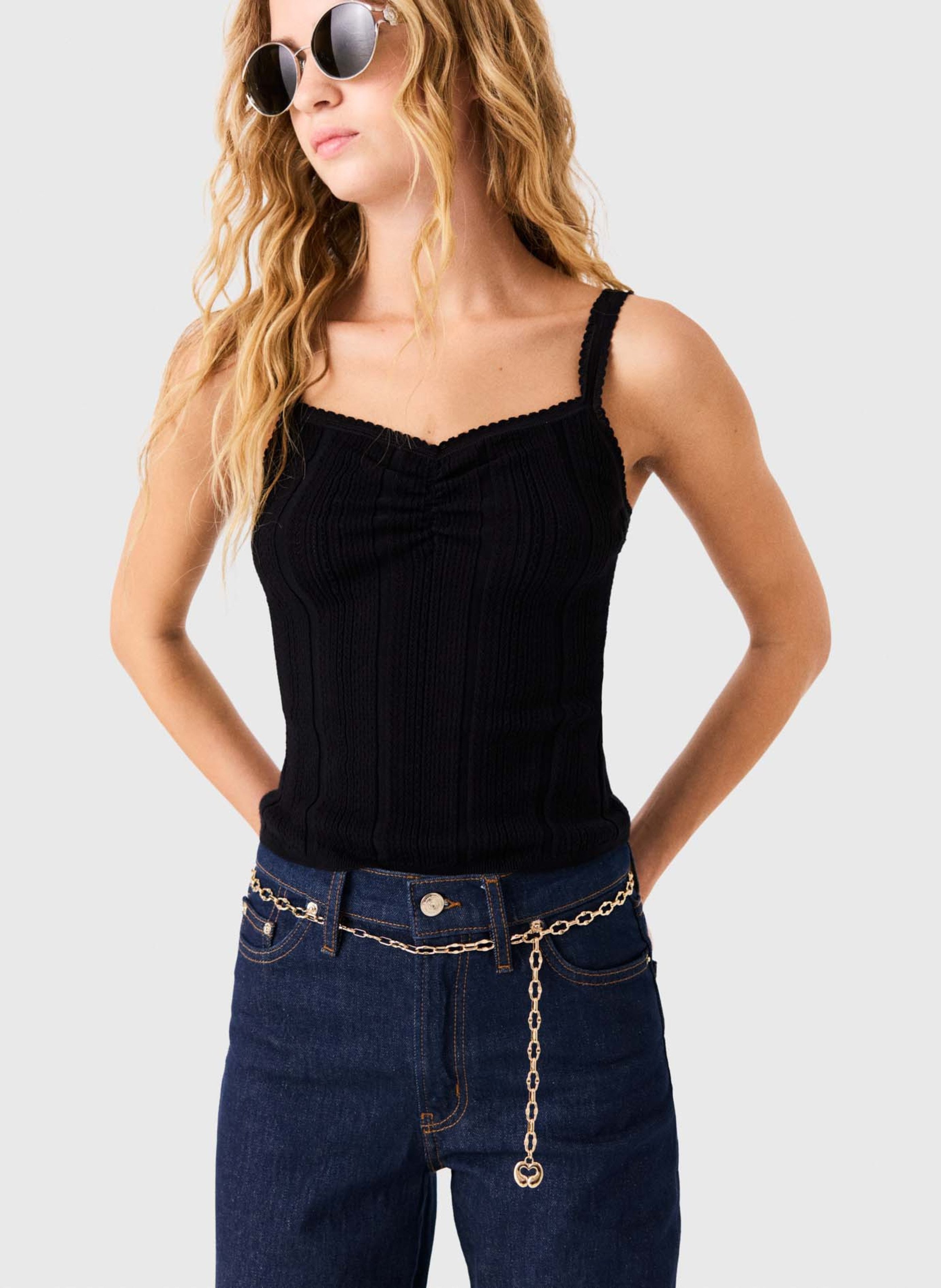 2-in-1 effen katoenmix vest MAJE Zwart