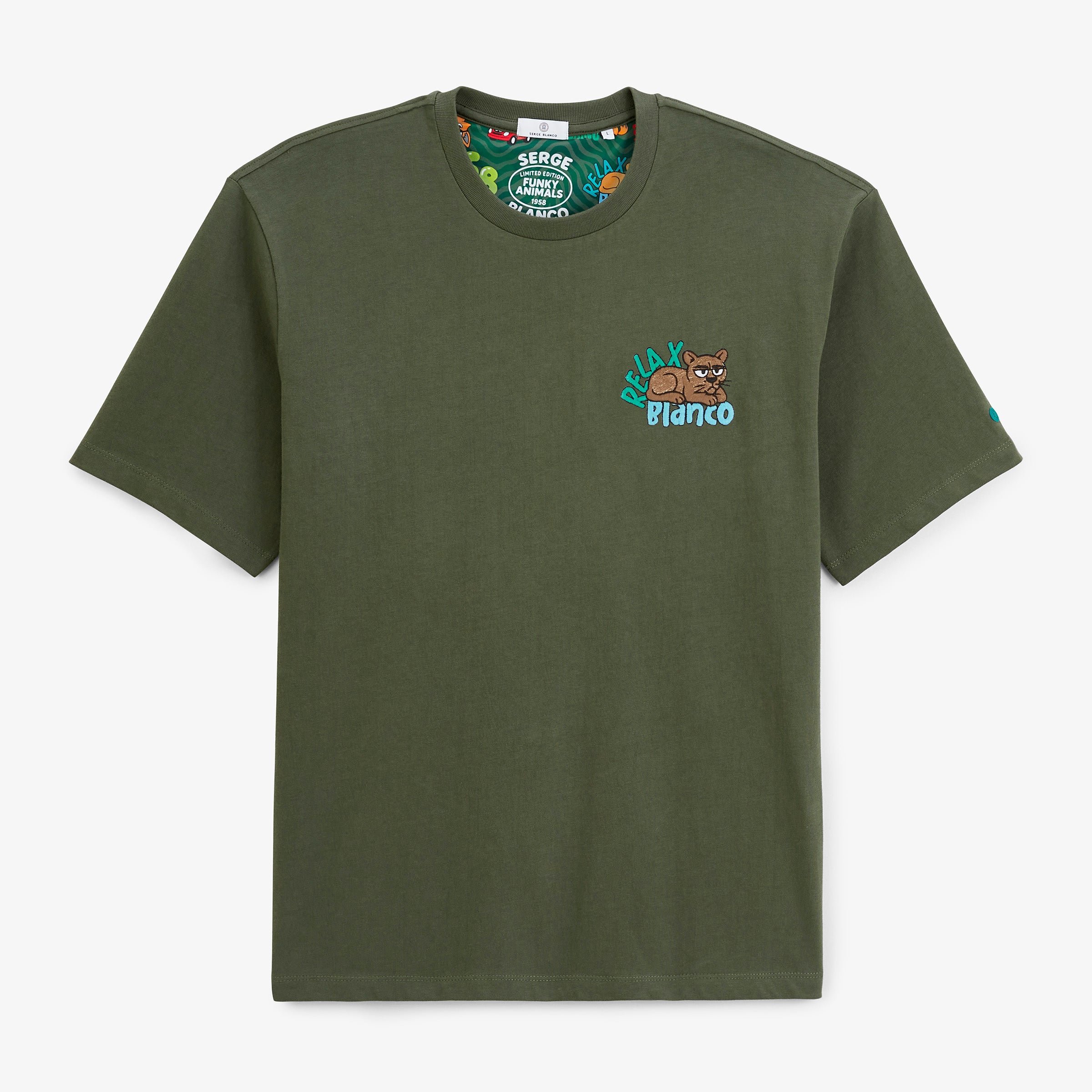 Short-sleeve round neck t-shirt with embroidered Thor design in thyme green SERGE BLANCO Green