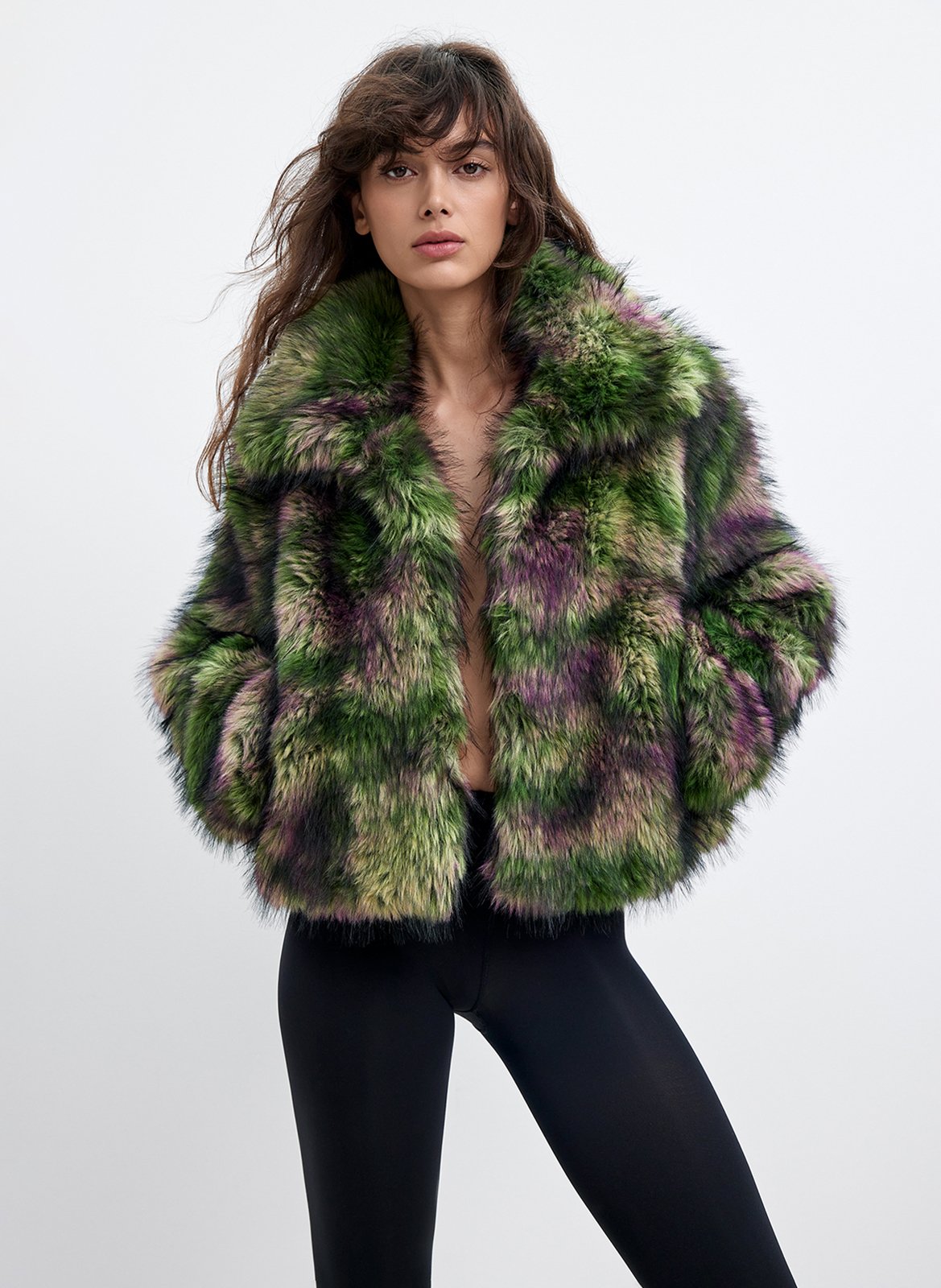 Faux fur coat with classic collar DESIGUAL Green