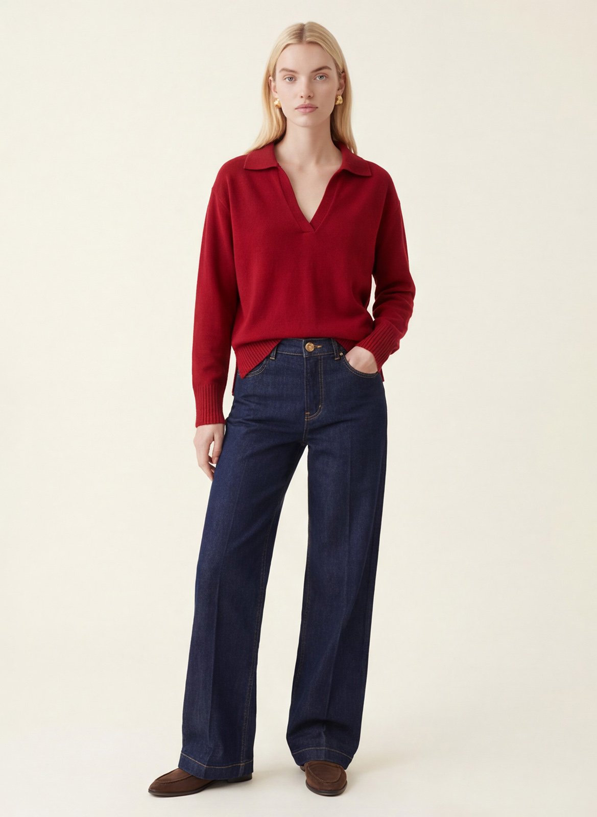 Straight fit wool and cashmere polo neck sweater KOOKAI Red