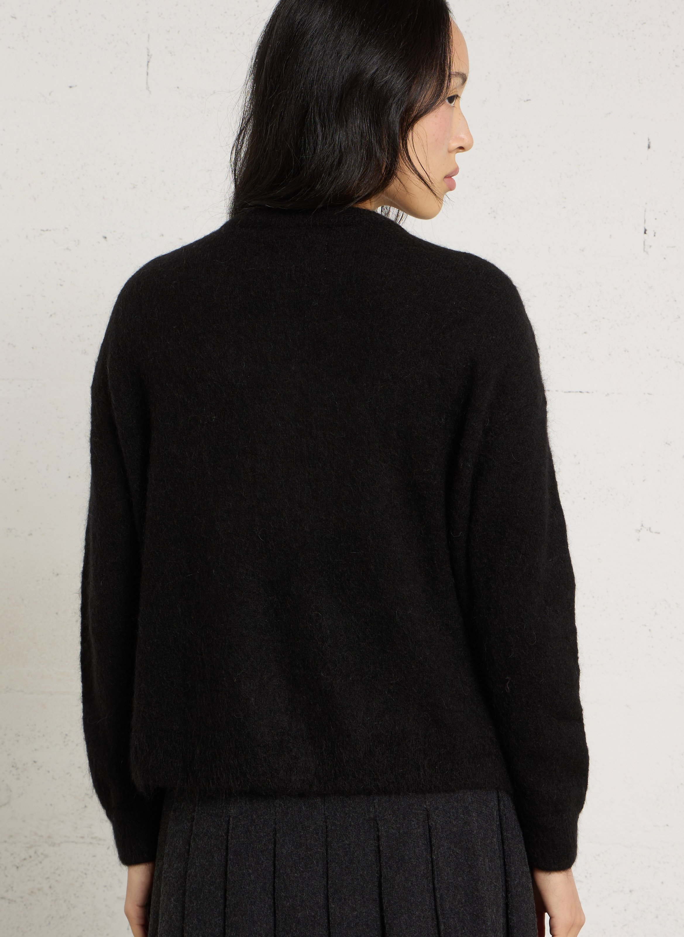 Straight round-neck wool-blend cardigan DES PETITS HAUTS Black