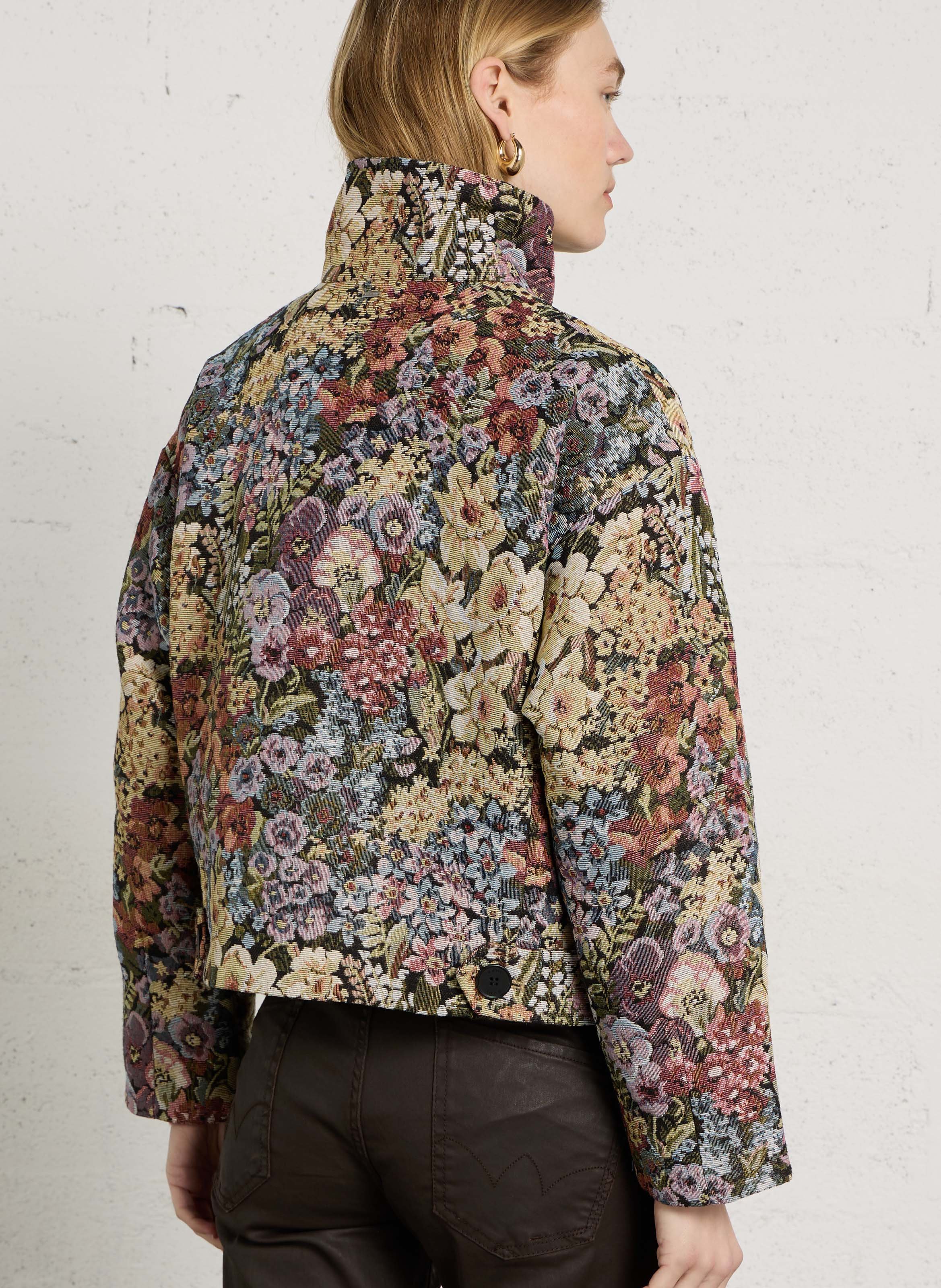 Veste droite col montant à imprimé fleuri IKKS Kaki