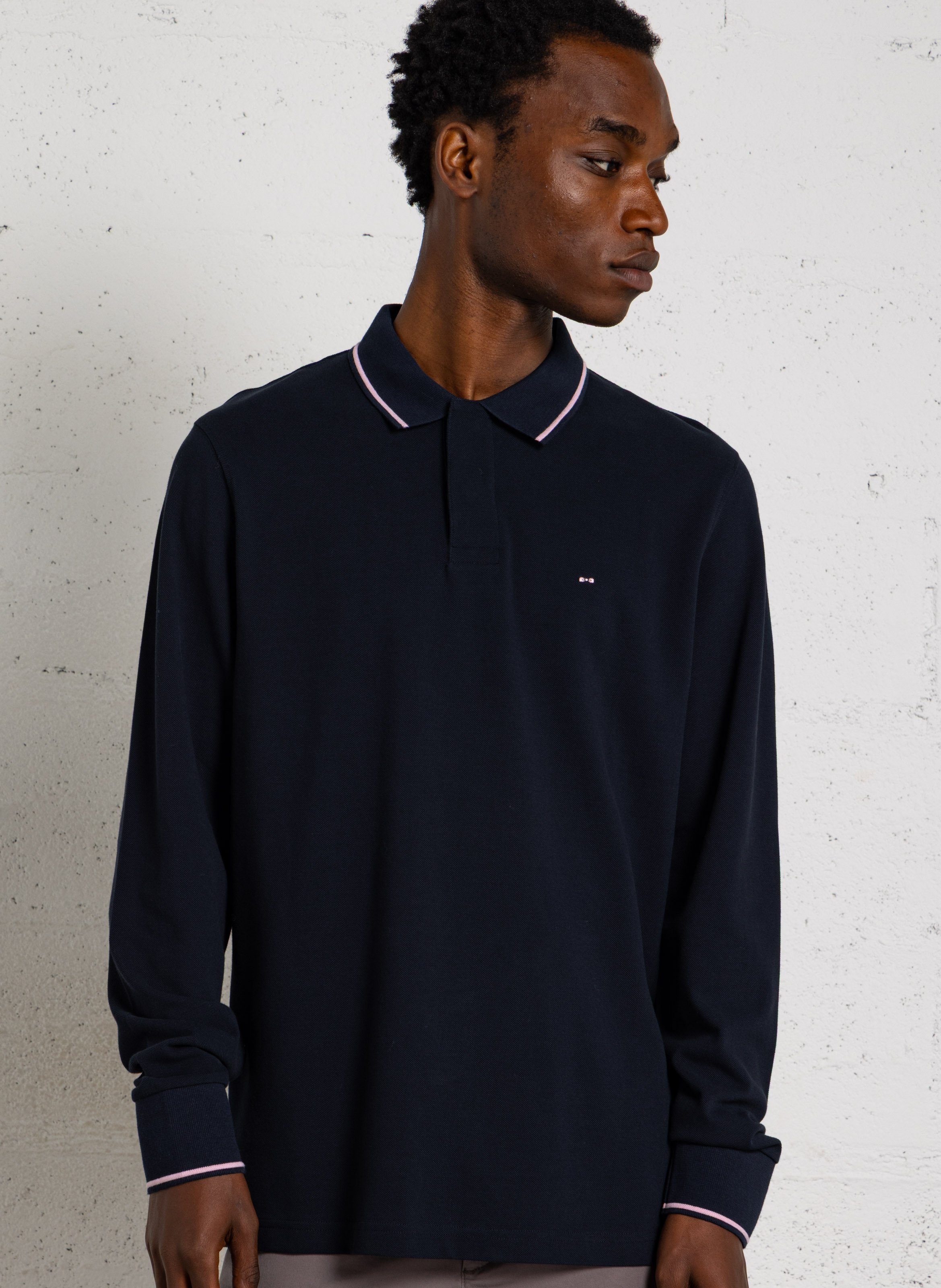 Straight fit long-sleeved cotton polo EDEN PARK Blue