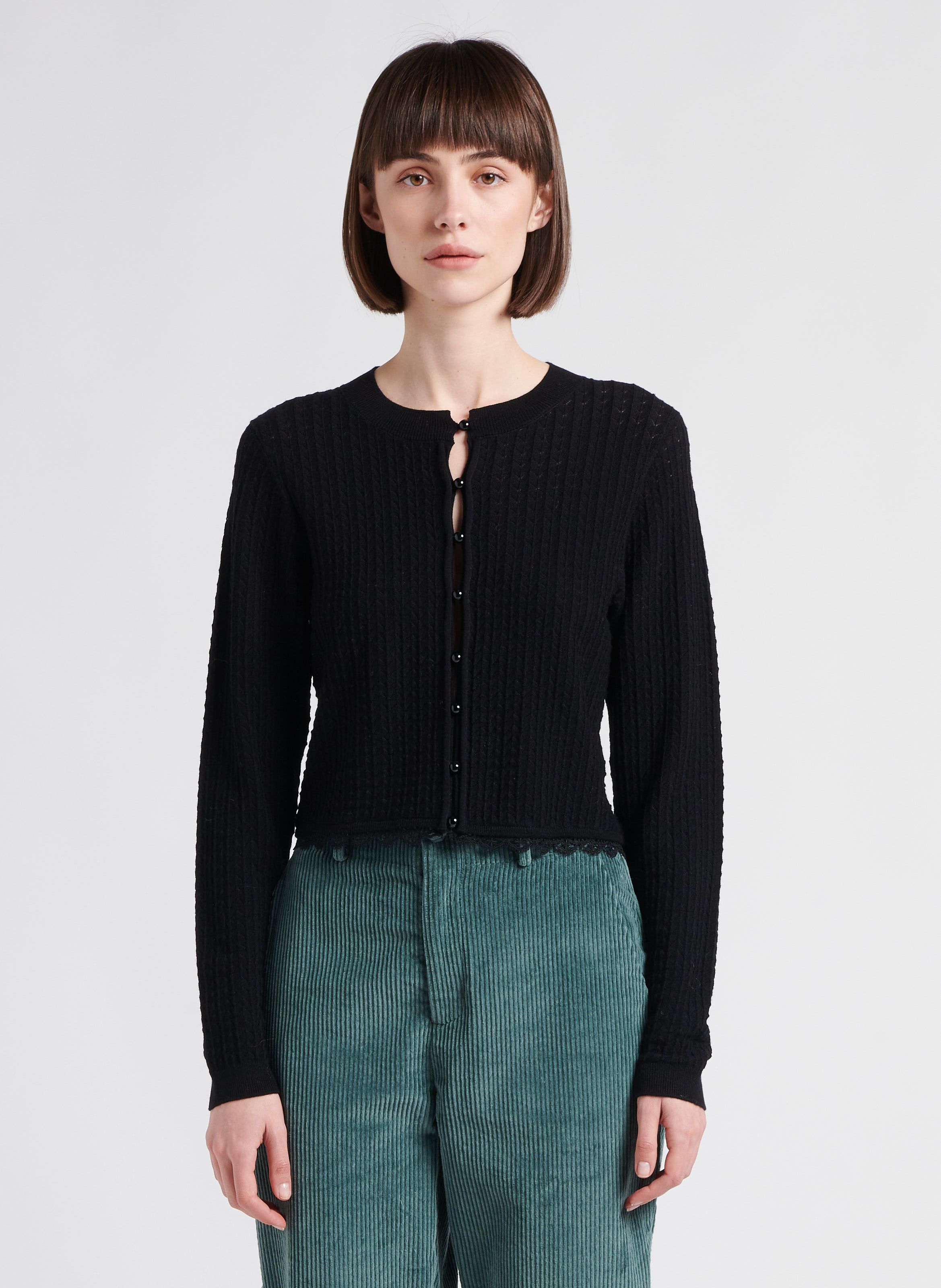 Black Straight cut round neck cardigan