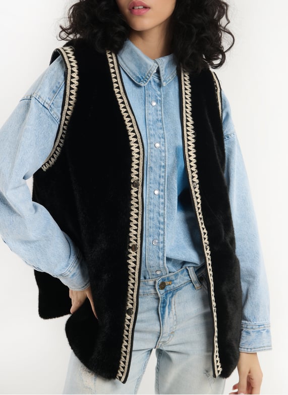 ärmellose weste mit pelzeffekt Noir Wild Damen DEMBA Place des