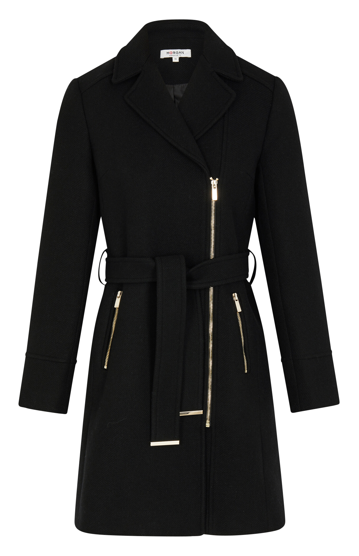 Effen, rechte, wollen jas met lange mouw MORGAN Zwart