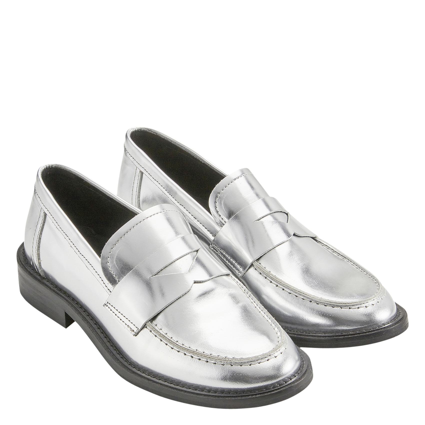 Metallic crackled leather loafers COSMOPARIS Silver