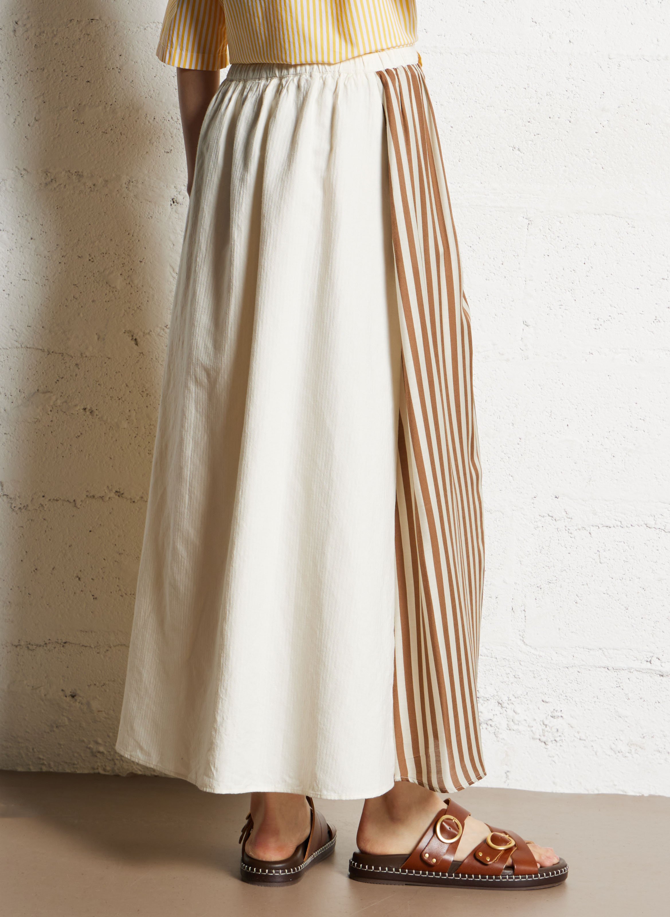 Jupe midi à imprimé floral et rayures DIEGA Beige