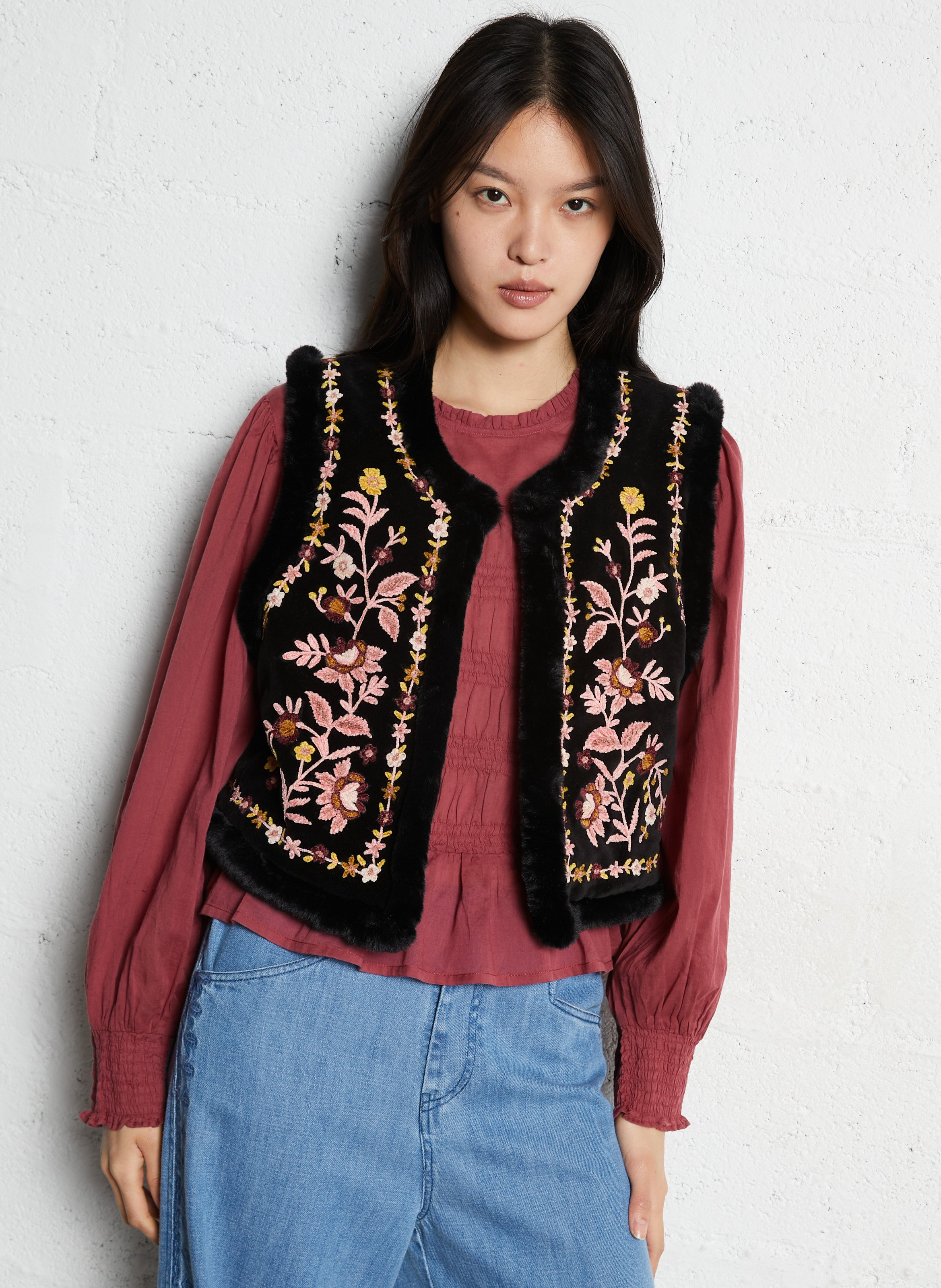 Reversible embroidered cotton jacket LOUISE MISHA Black
