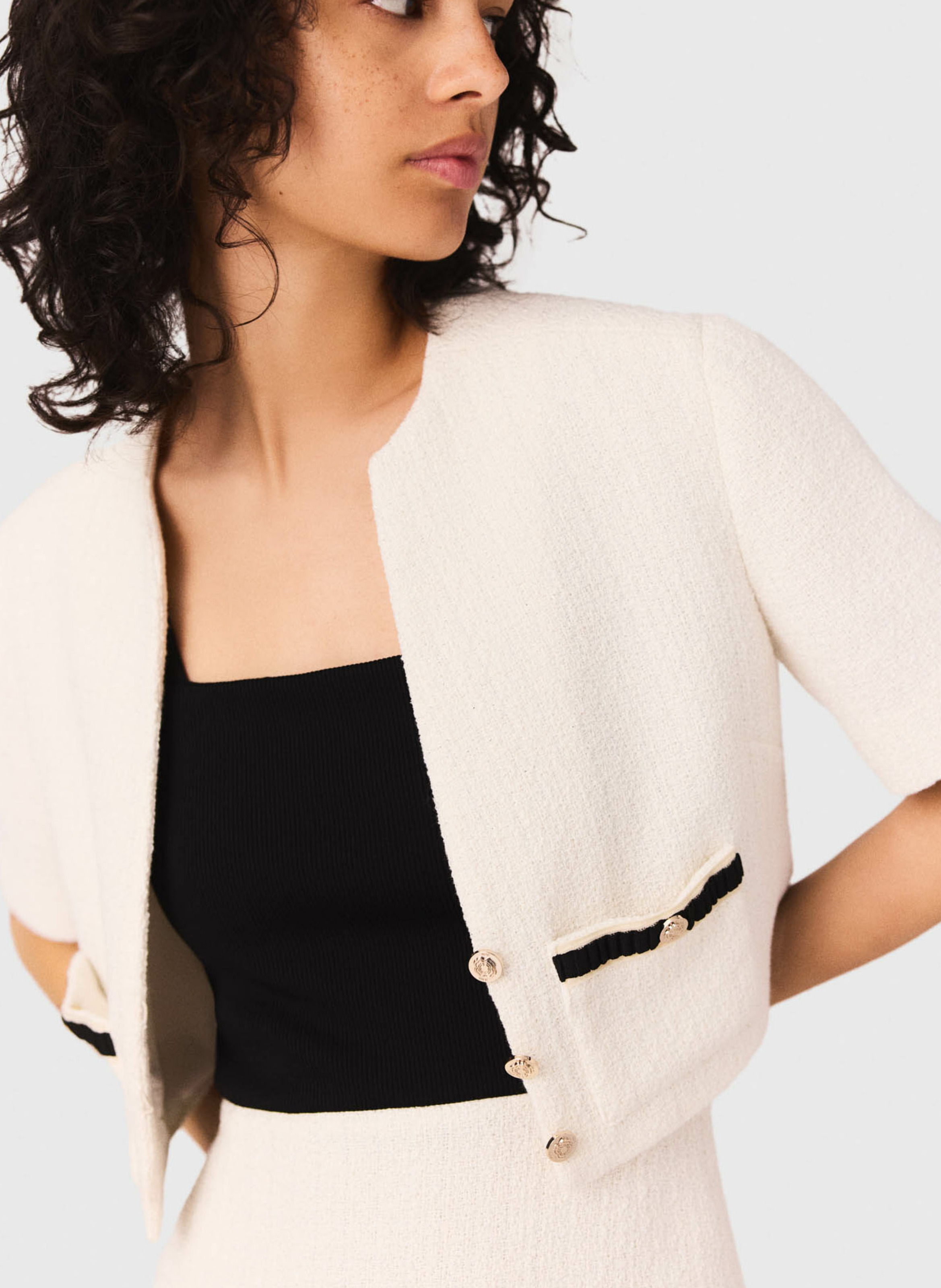 Square-neck cotton-blend short dress MAJE Beige