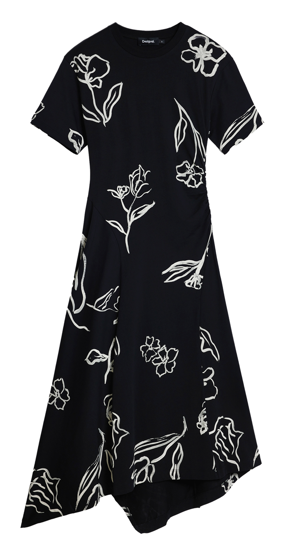Robe midi col rond en coton mélangé DESIGUAL Noir