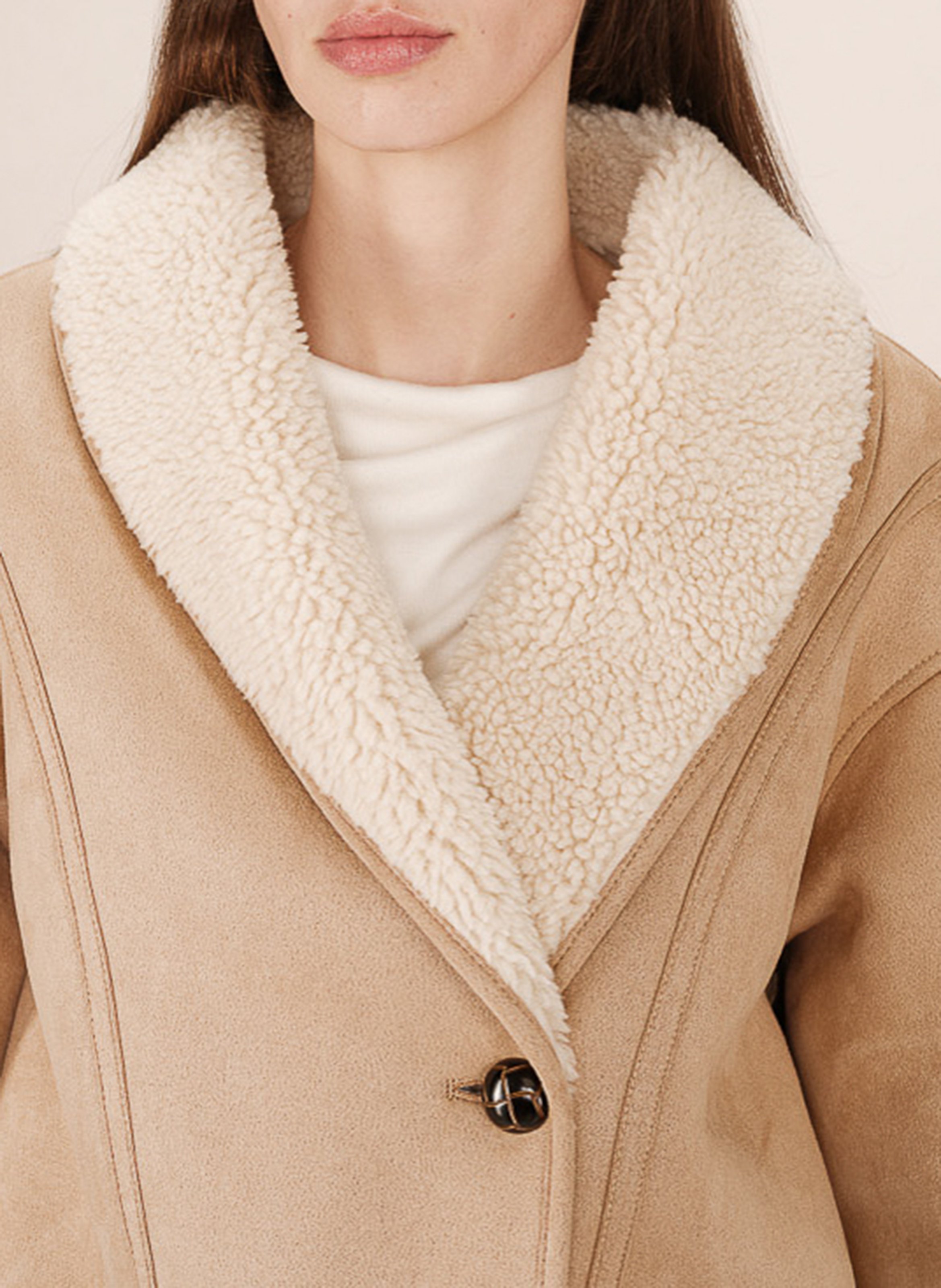 Manteau oversize col châle en fourrure synthétique GRACE ET MILA Rose