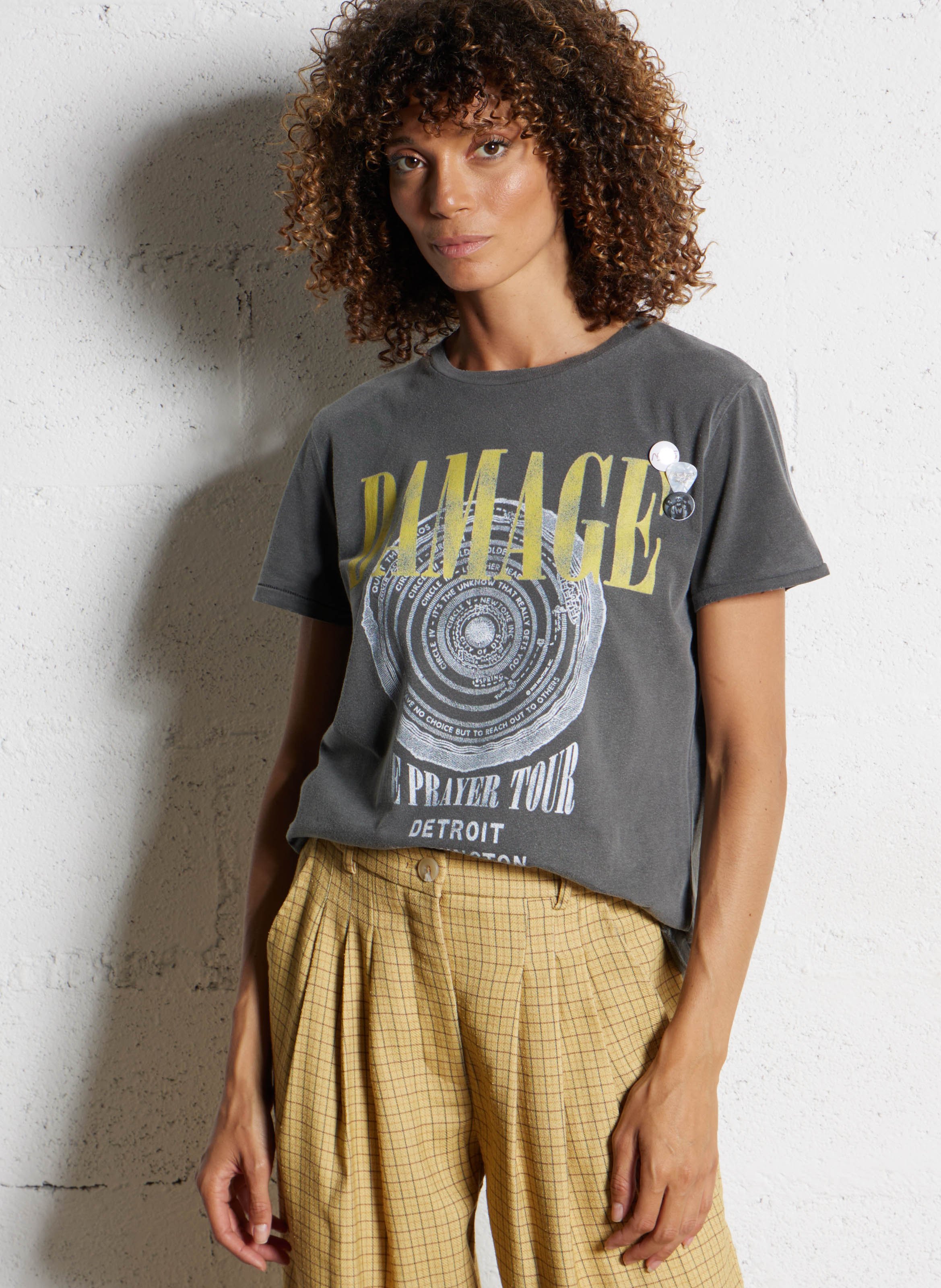 Straight round-neck cotton T-shirt with screen print NEWTONE Grey