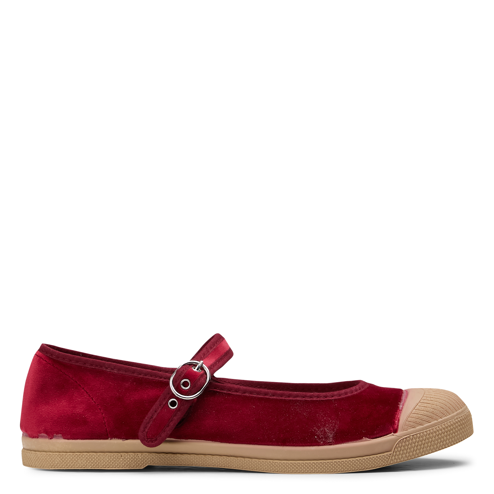 Flat velvet ballet flats with ankle strap BENSIMON Plums