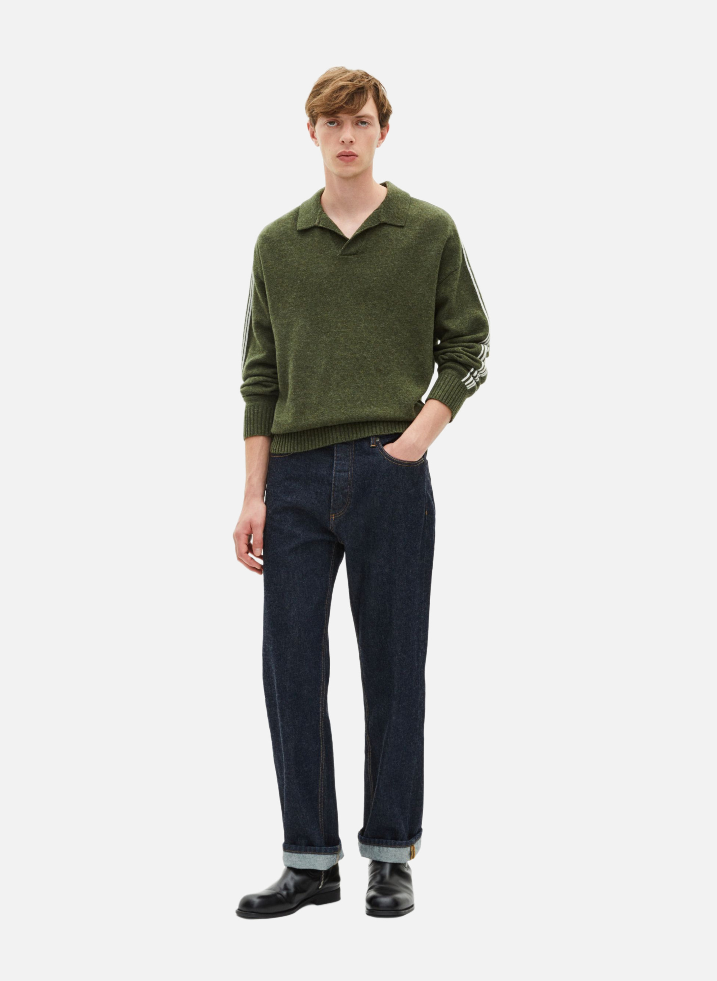 Polo sweater with contrasting stripes THE KOOPLES Green