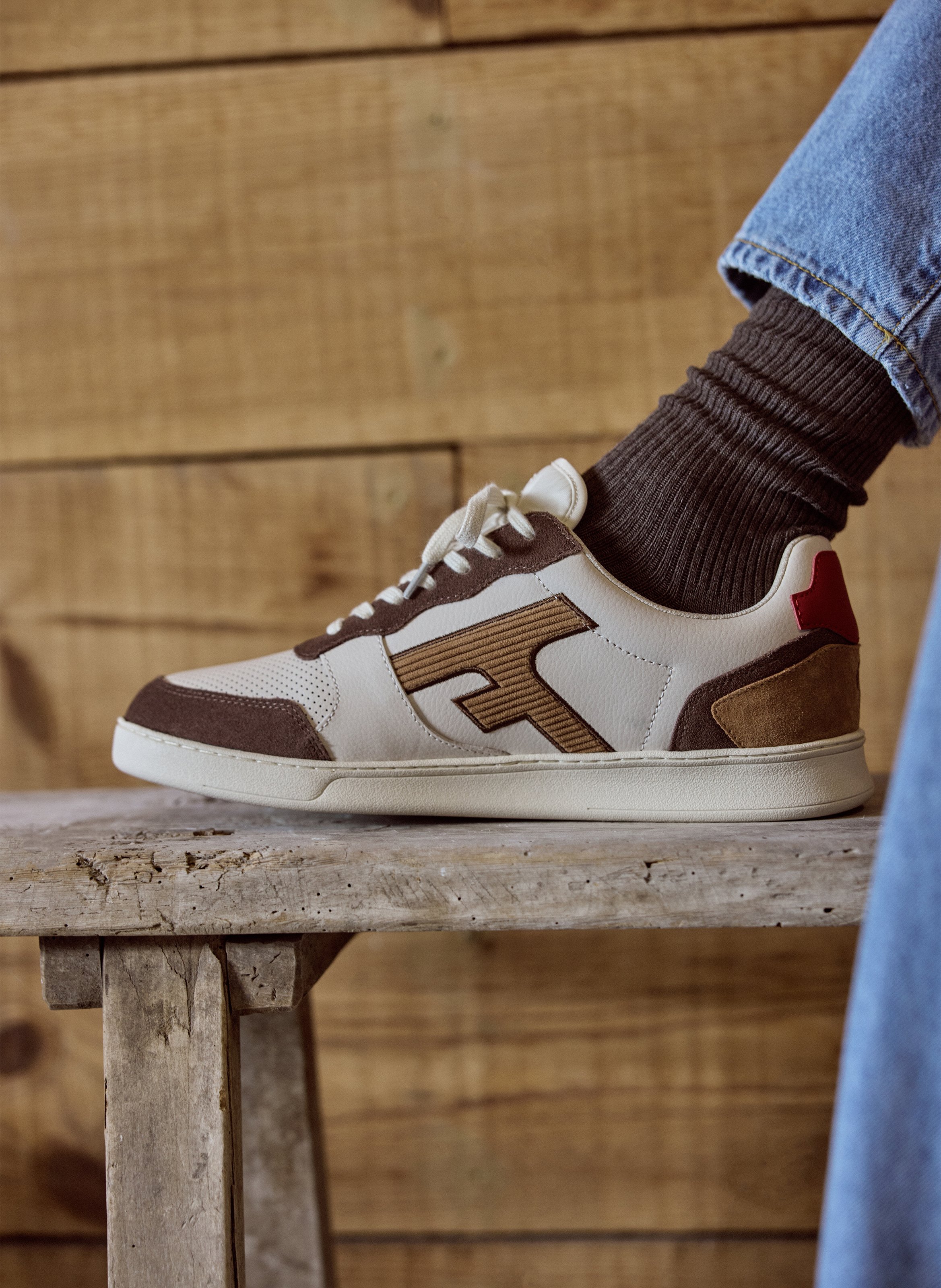 Lage baskets van leermix FAGUO Bruin