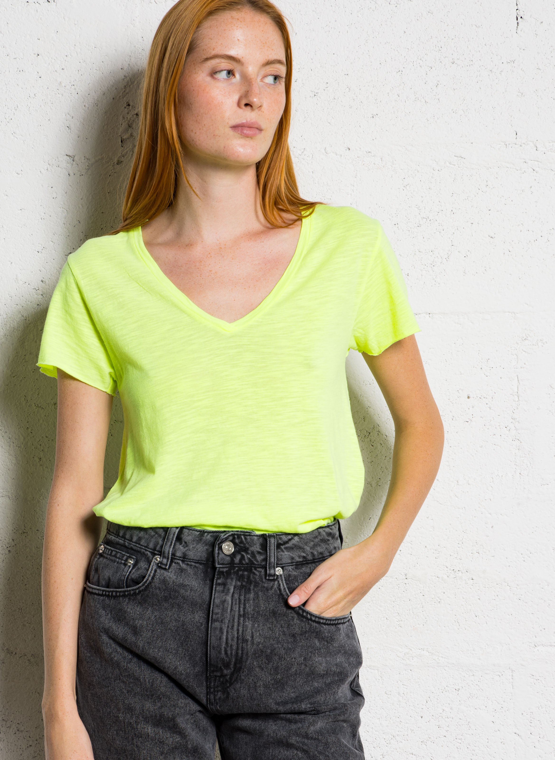 Tee-shirt droit col V en coton mélangé AMERICAN VINTAGE