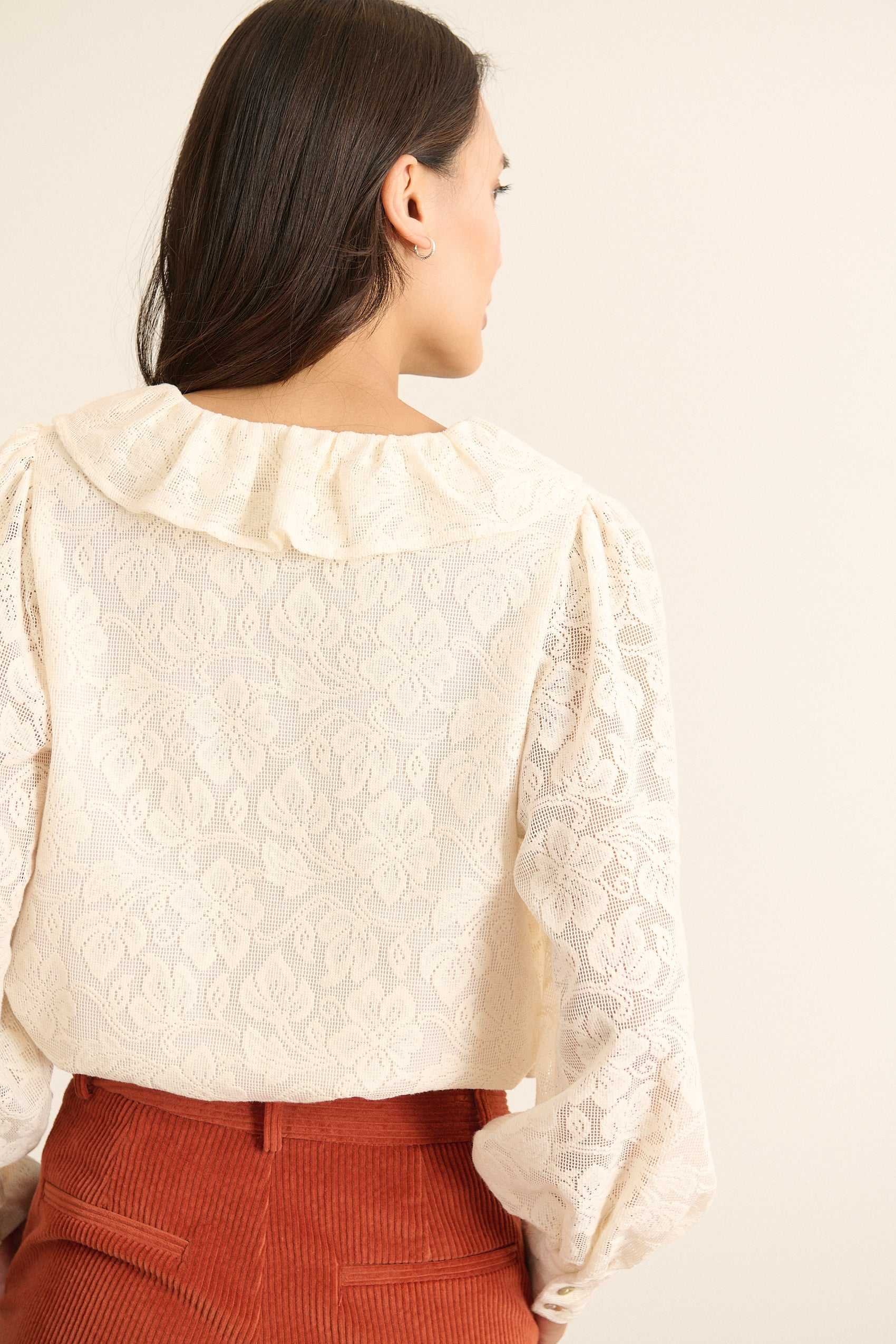 Blouse with ruffled lace collar GARANCE PARIS White