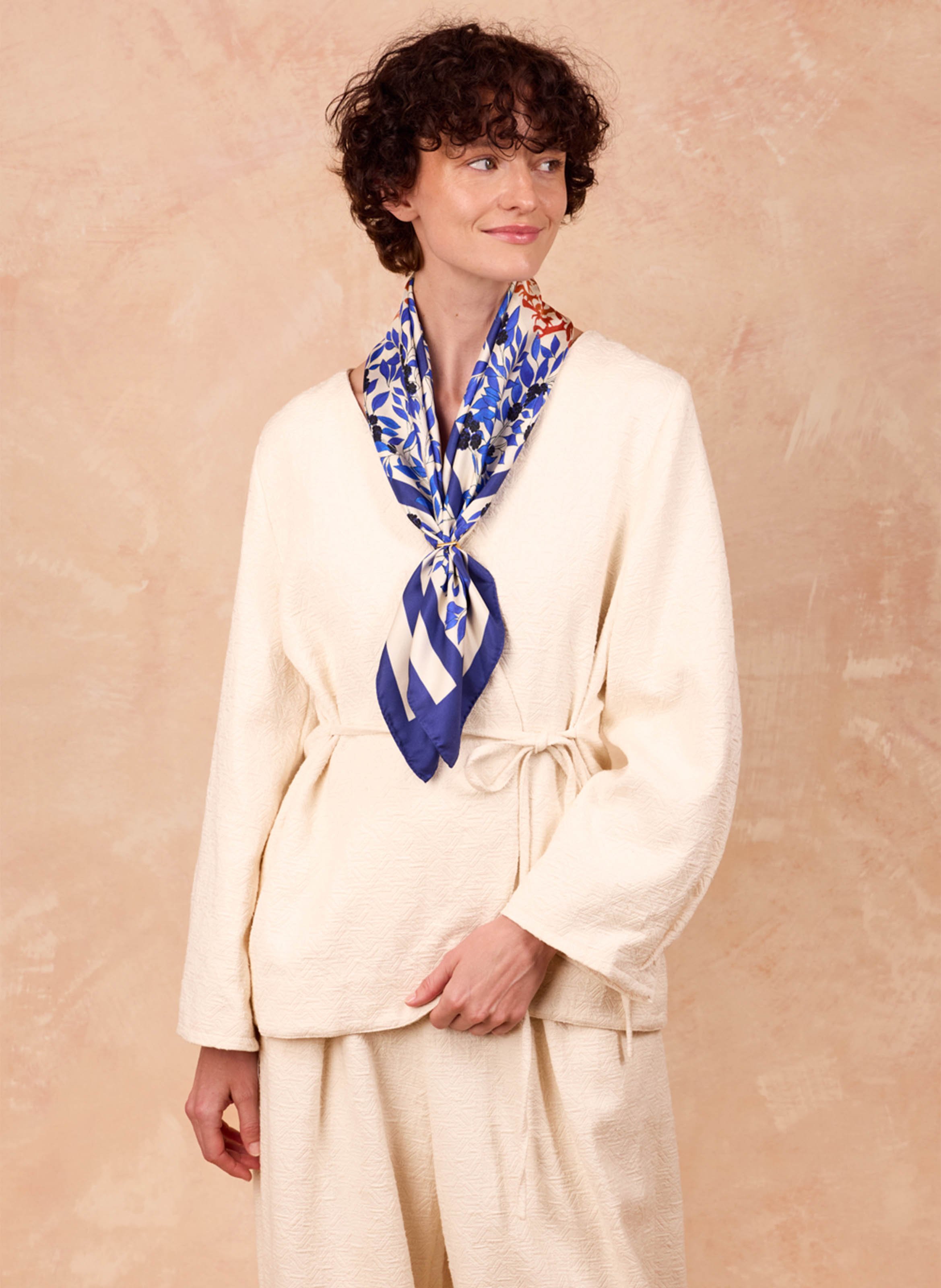 Aclaudie screen-printed silk scarf PETITJEAN PARIS Blue