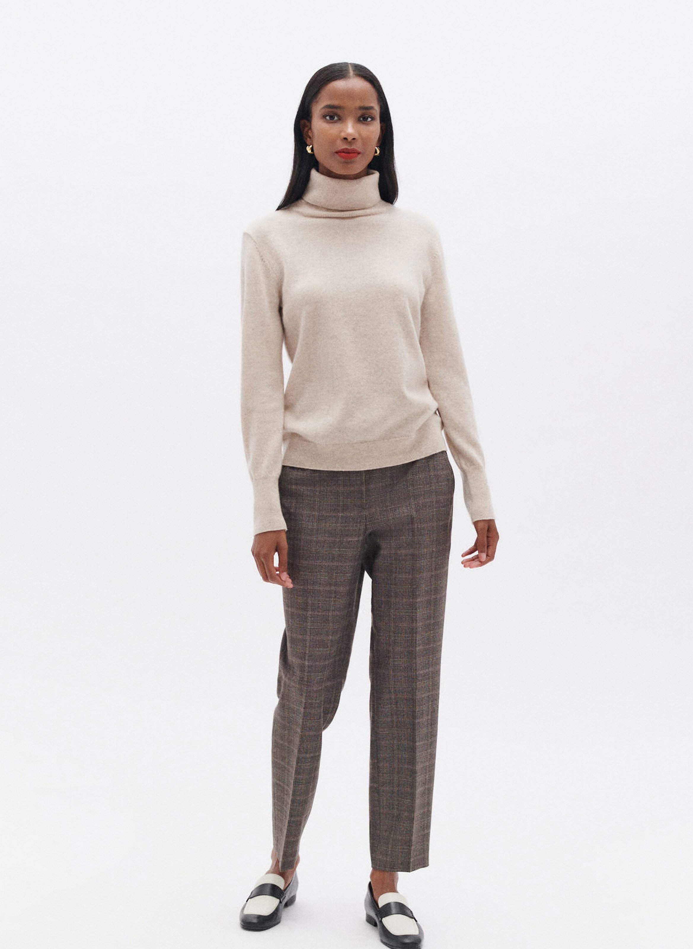 Cashmere straight-cut turtleneck sweater CAROLL Beige