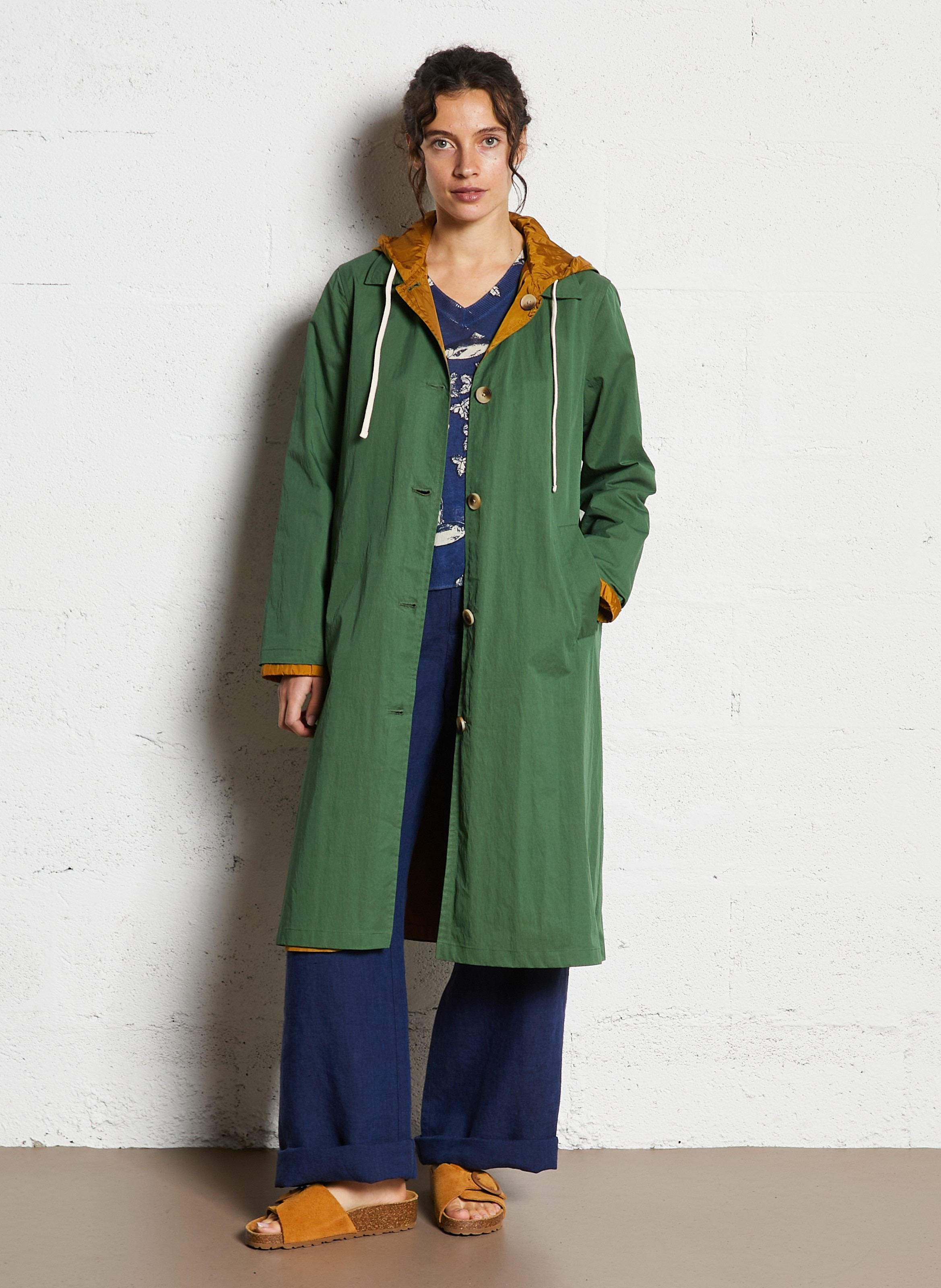 Trenchcoat met capuchon - katoenblend NICE THINGS Kaki