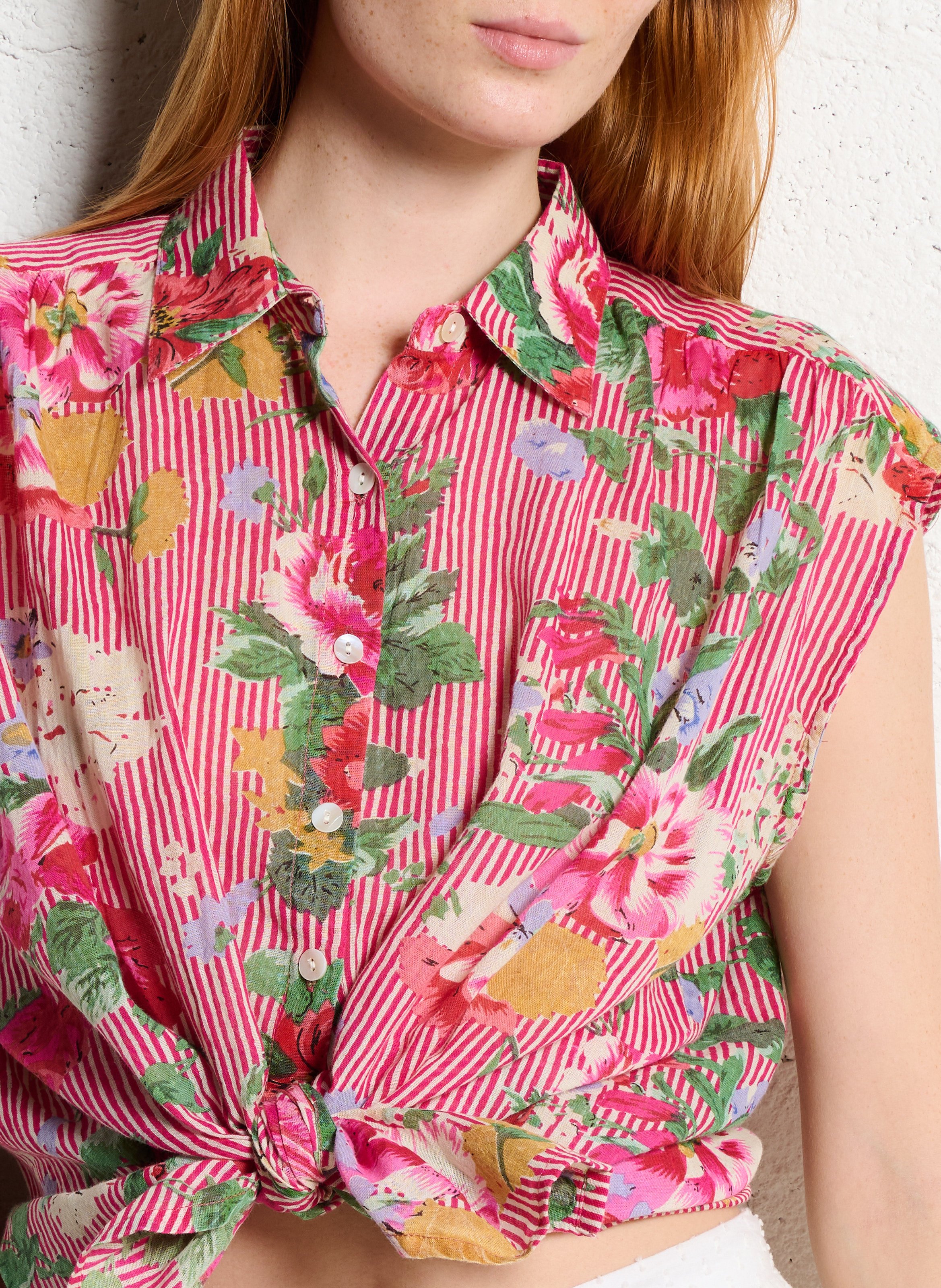 Oversize-Baumwollbluse mit klassischem Kragen und Print MAISON HOTEL Rot