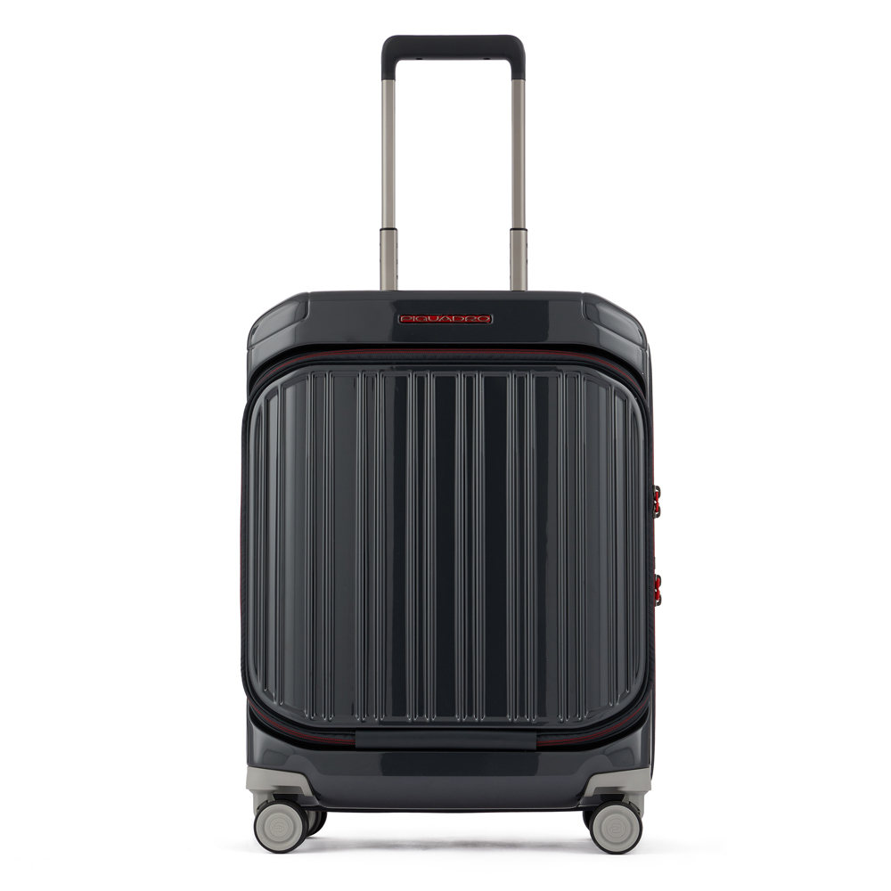 4-wheel carry-on trolley suitcase with front pocket for laptop and iPad® Pro 12.9 and TSA lock PIQUADRO Grey