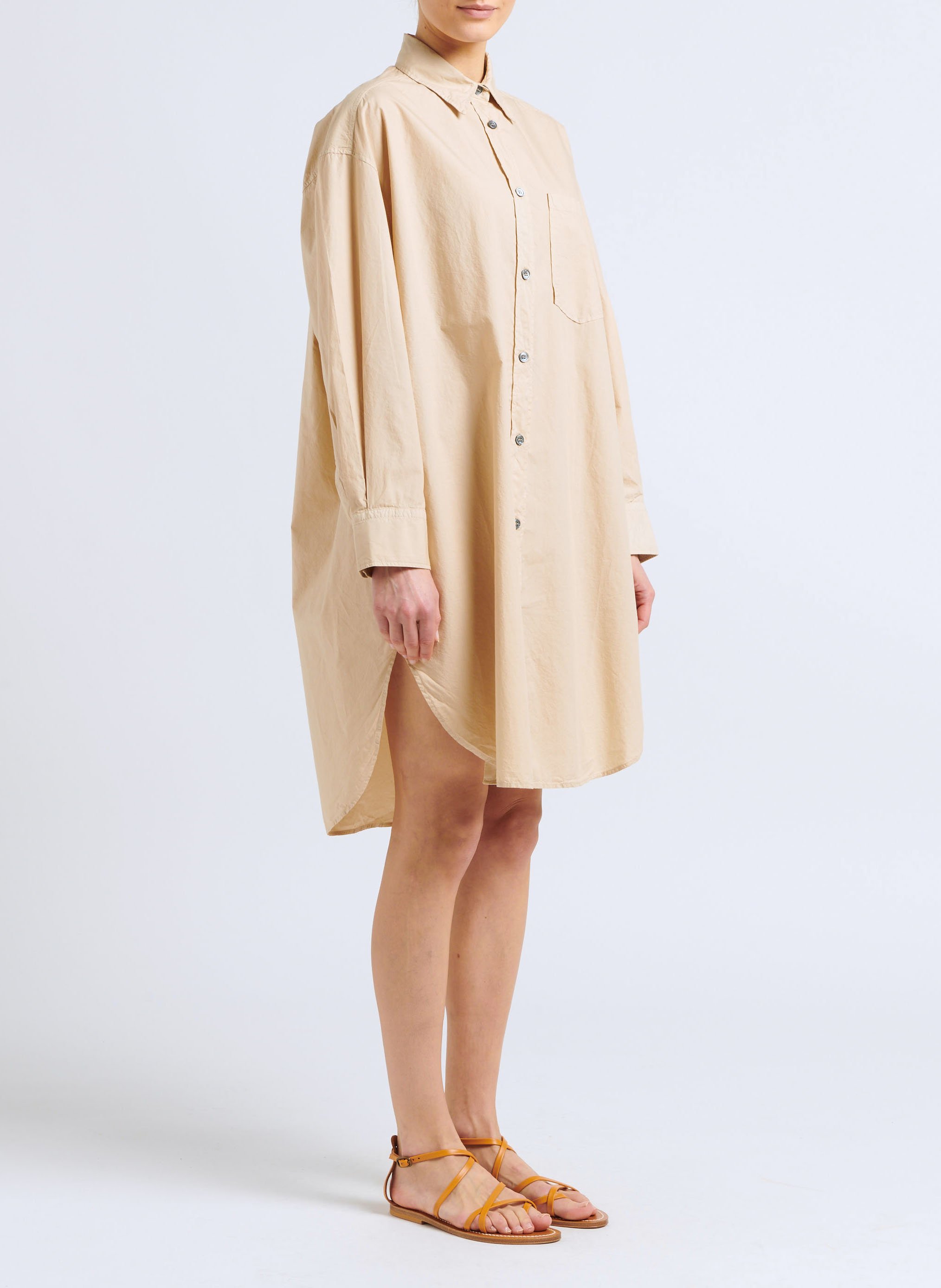 Short cotton shirt dress POMANDERE Beige