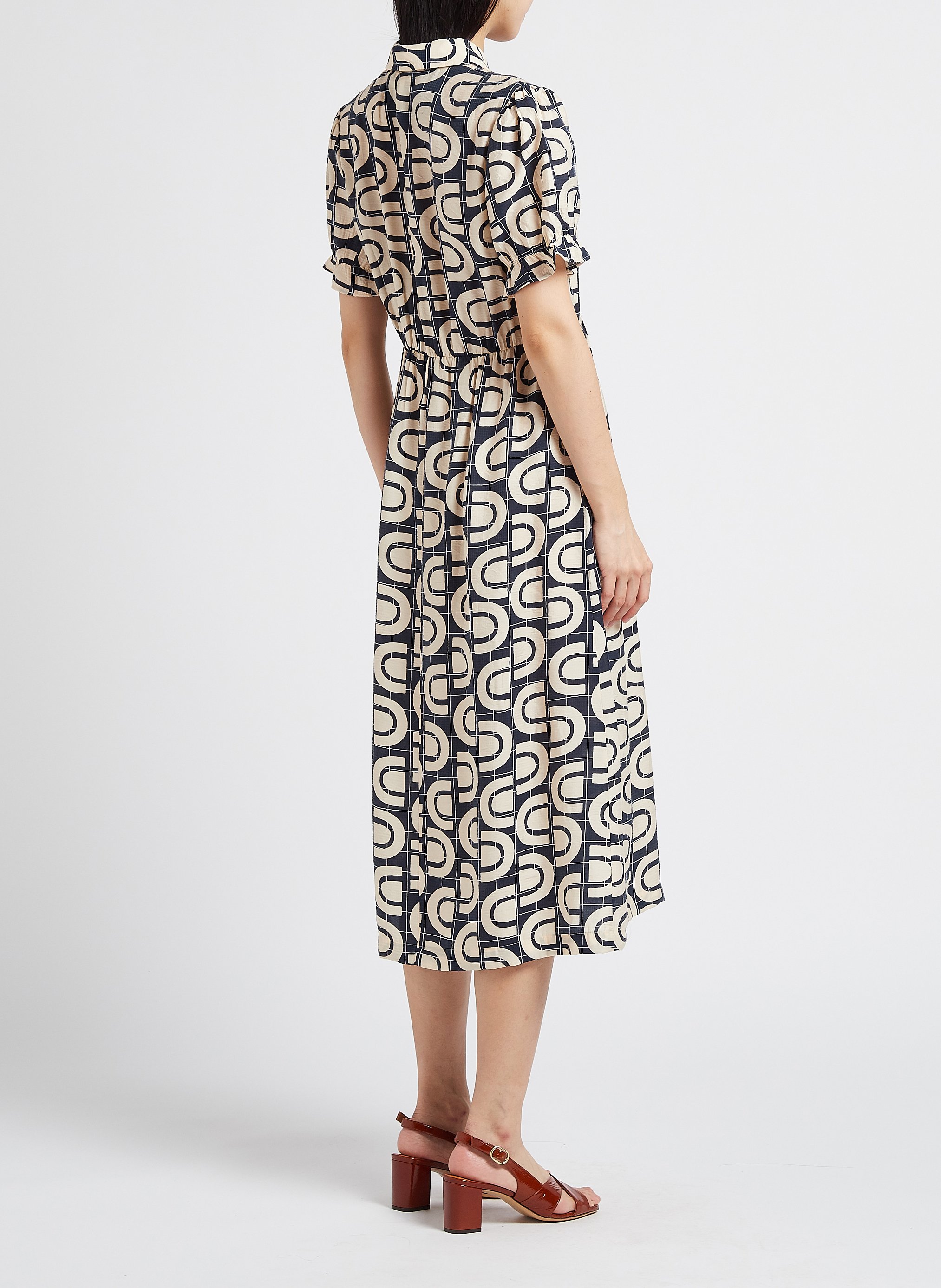 Robe midi imprimée col classique  OBJECT Bleu