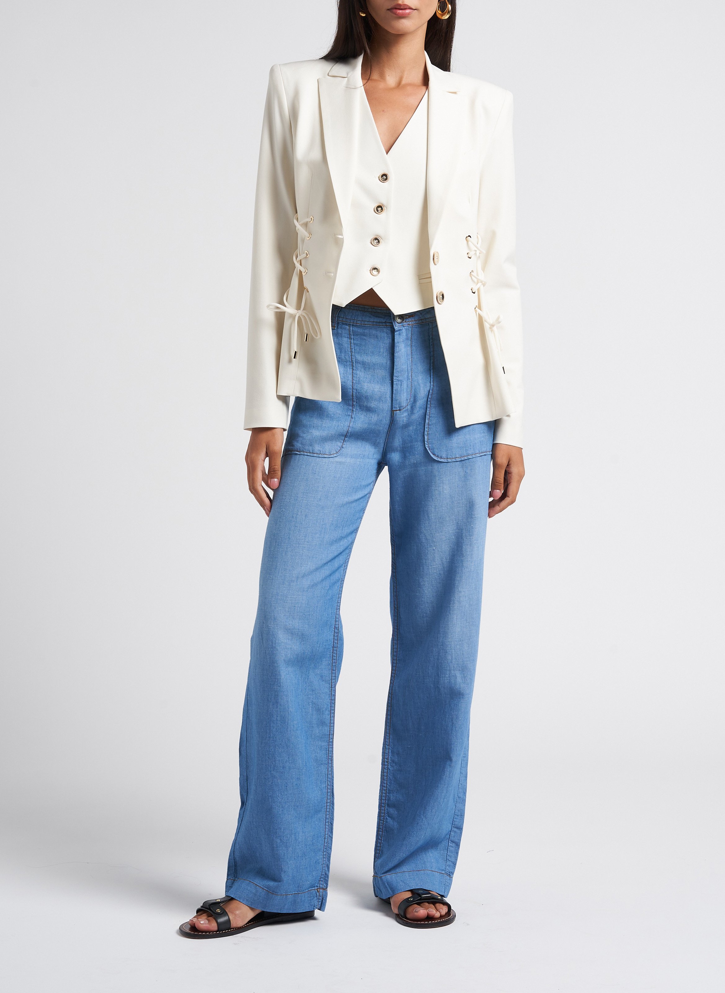 Veste de tailleur cintrée à lacets PINKO Blanc