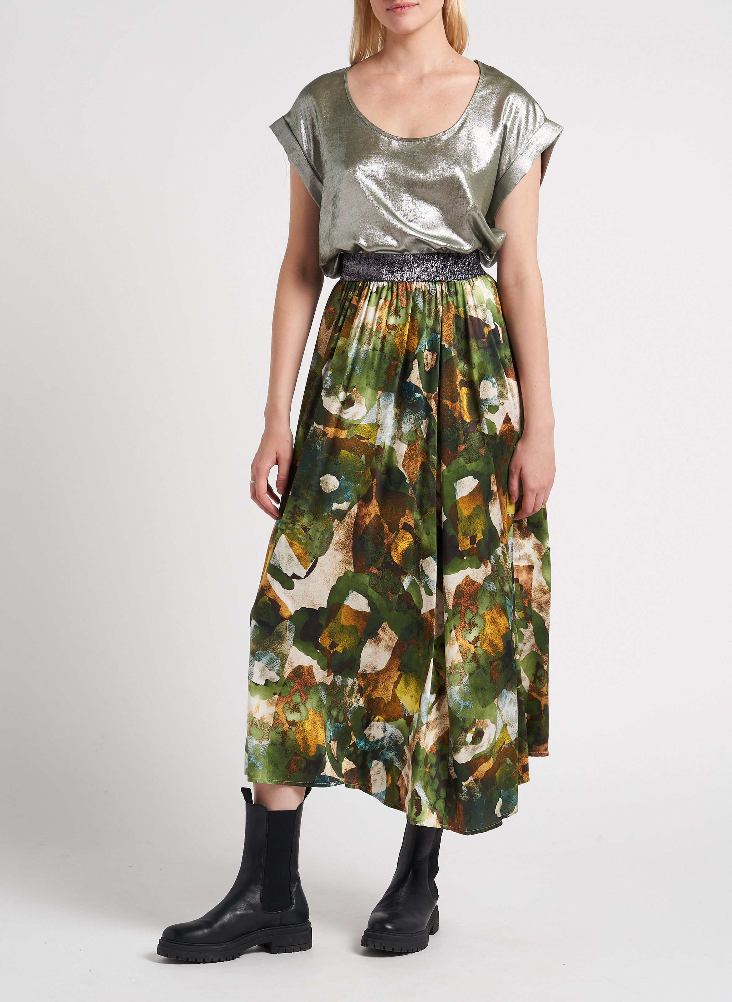 Jupe midi évasée à motif abstrait PLEASE Multicolore