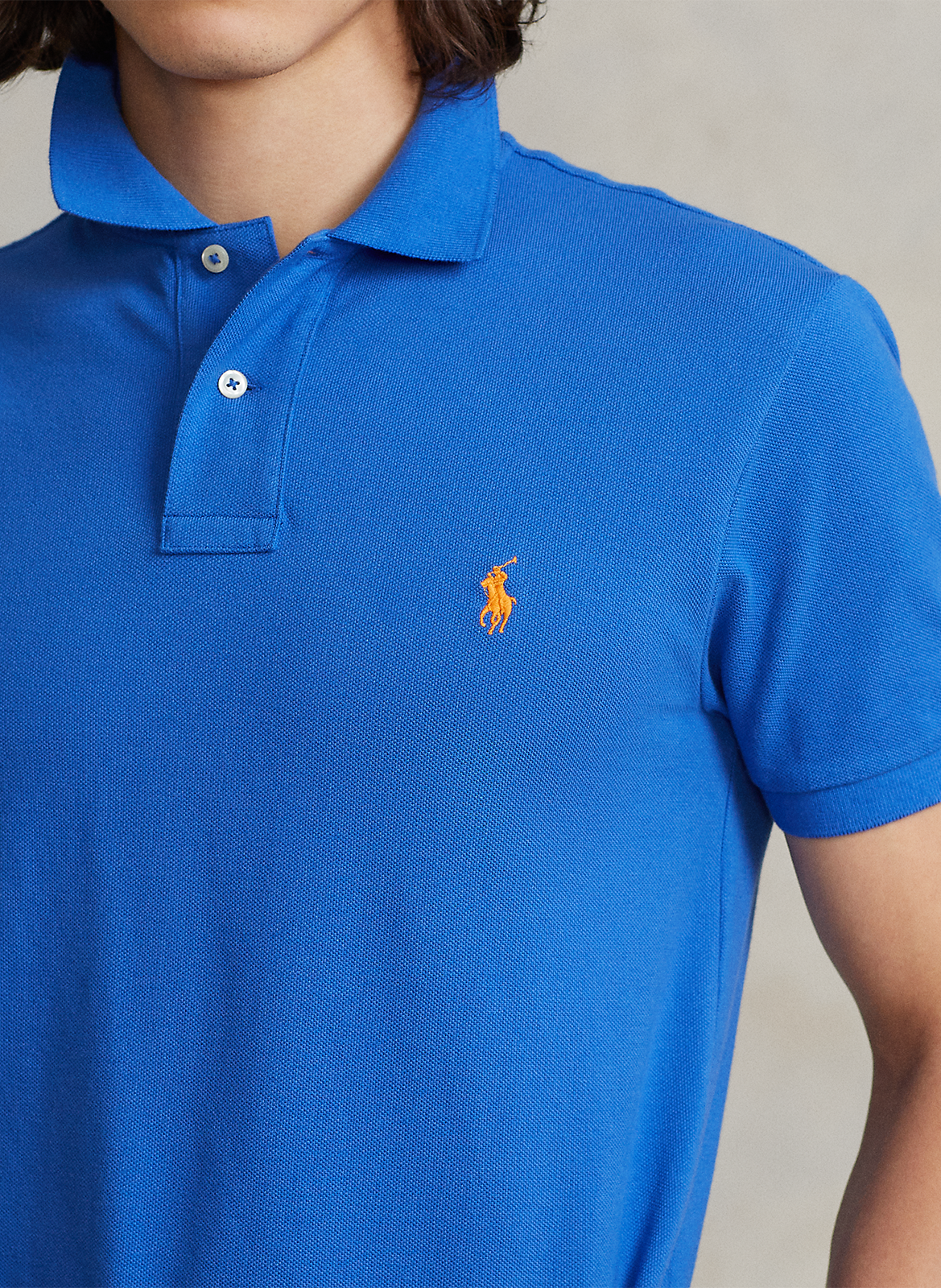 Block color slim-fit cotton piqué polo shirt POLO RALPH LAUREN Blue