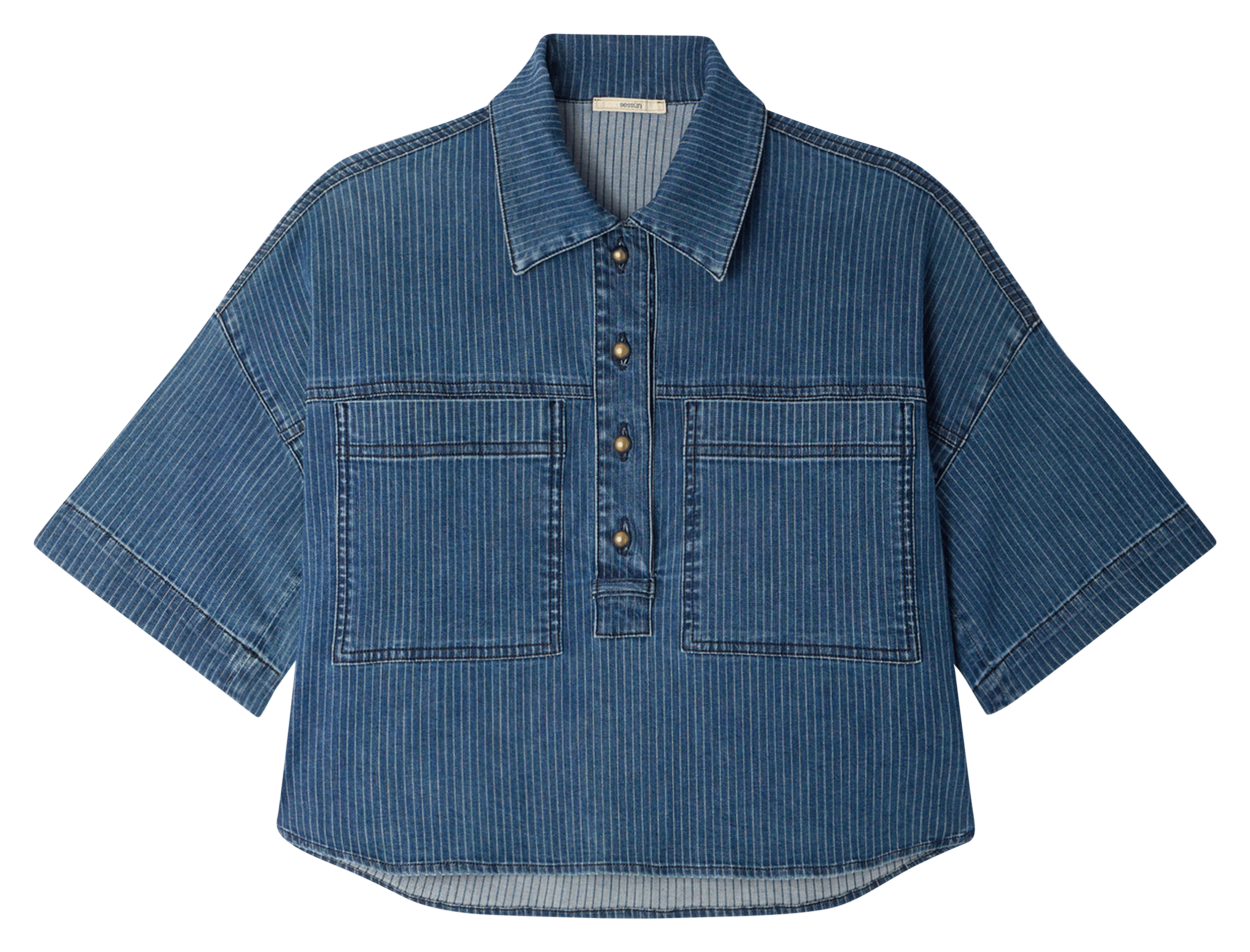Ruime polo met korte mouwen in ruwe denim SESSUN Blauw